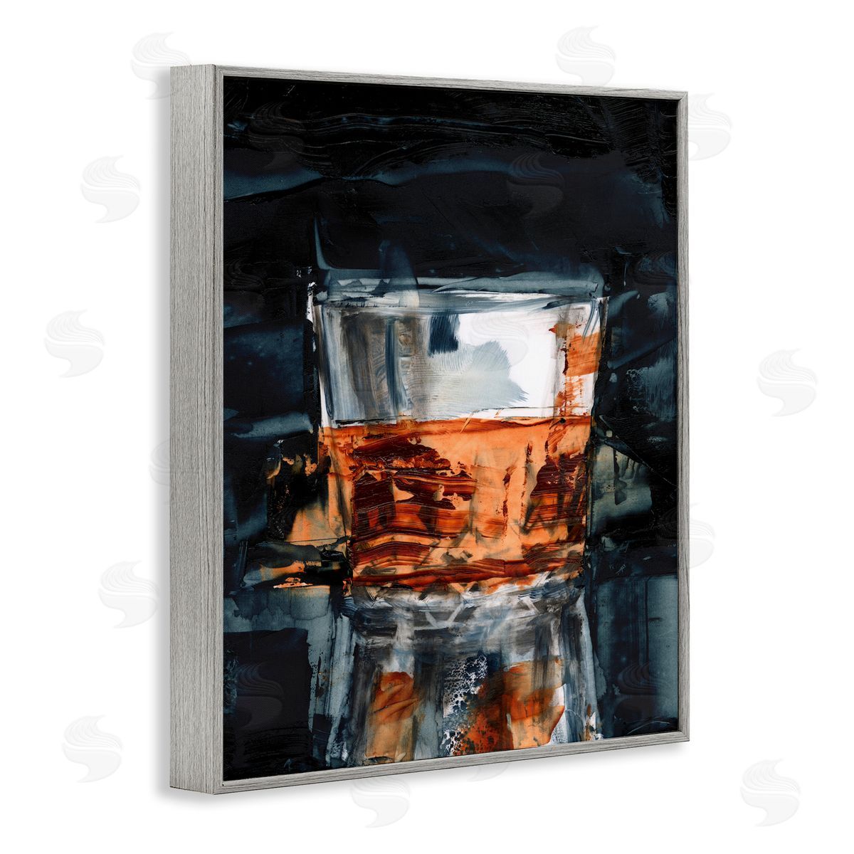 Whiskey Glass Reflection Grey Frame Print Wall Art, Home Decor by Ethan Harper