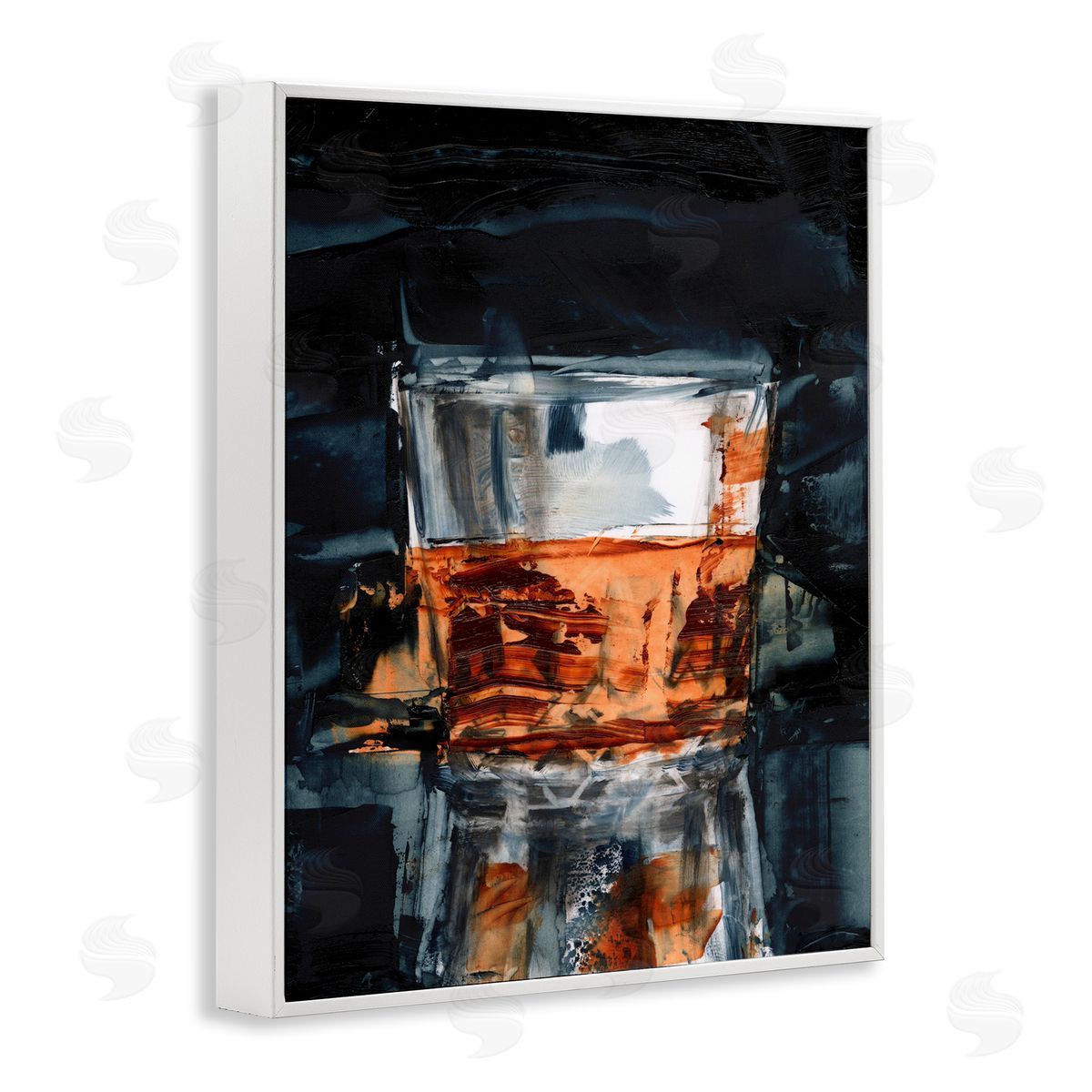Whiskey Glass Reflection White Frame Print Wall Art, Home Decor by Ethan Harper