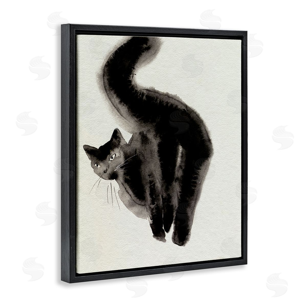 Fun Black Cat Behind Black Floating Frame Canvas Wall Art, Home Decor by Melissa Wang