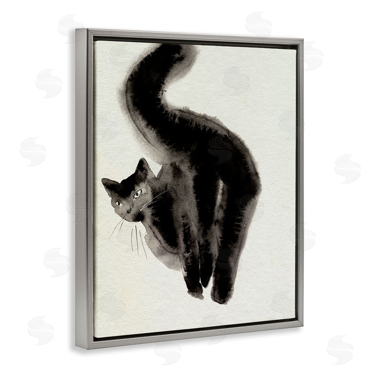Fun Black Cat Behind Grey Floating Frame Canvas Wall Art, Home Decor by Melissa Wang