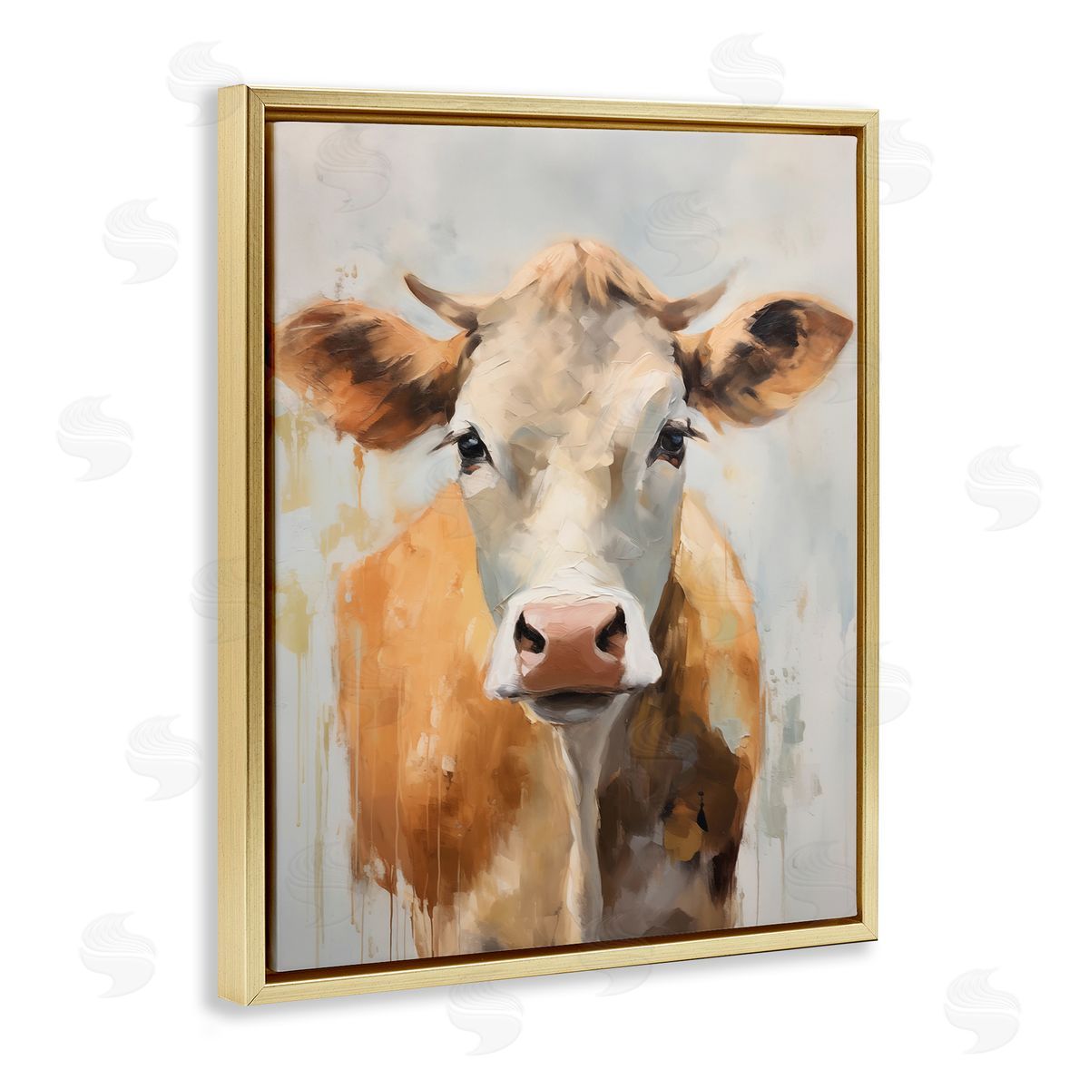 Paint Drip Jersey Cow Gold Floating Frame Canvas Wall Art, Home Decor by Arlington Prints