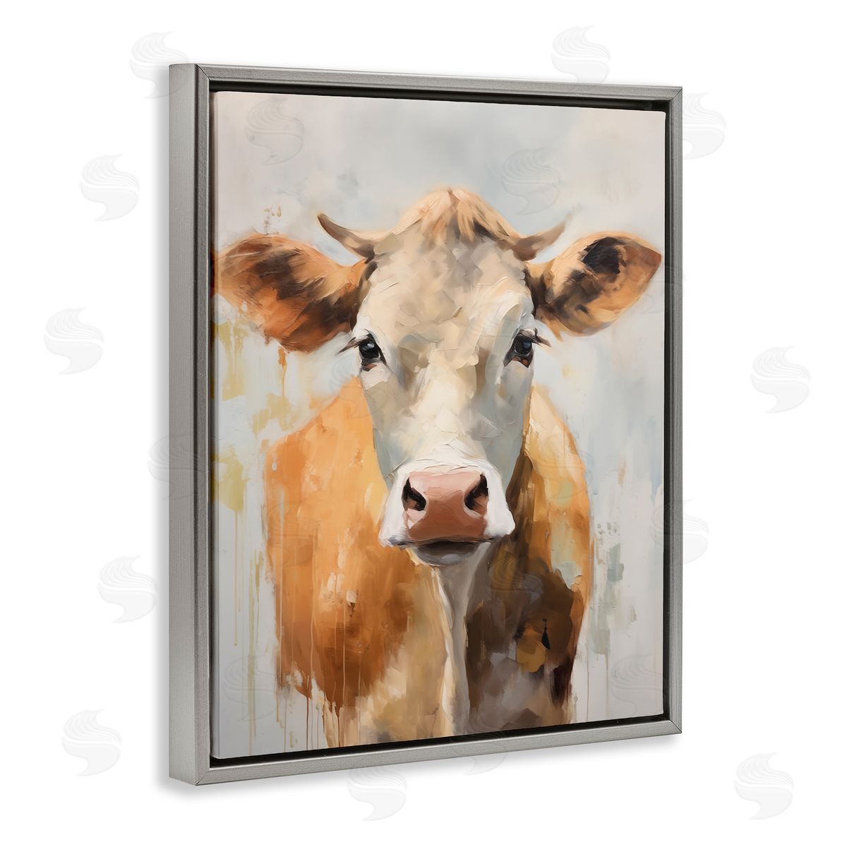 Paint Drip Jersey Cow Grey Floating Frame Canvas Wall Art, Home Decor by Arlington Prints