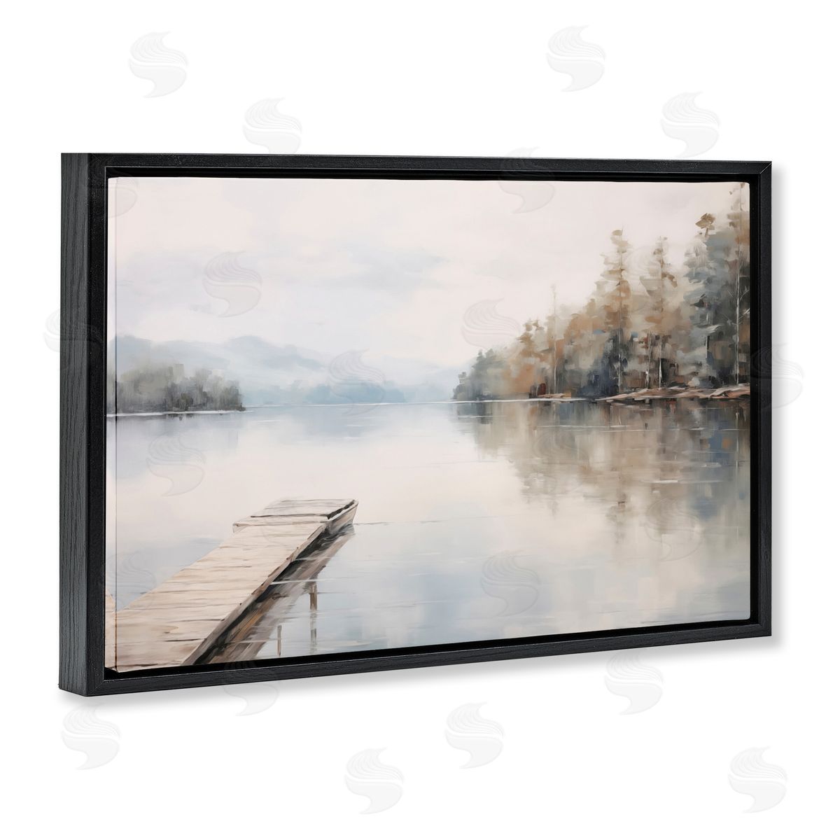 Old Lake Dock View Black Floating Frame Canvas Wall Art, Home Decor by Arlington Prints