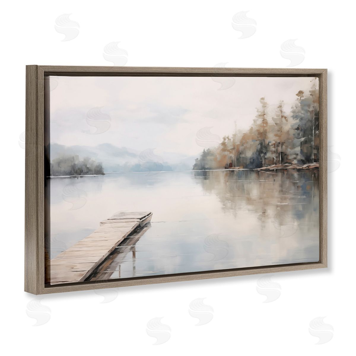 Old Lake Dock View Brown Floating Frame Canvas Wall Art, Home Decor by Arlington Prints