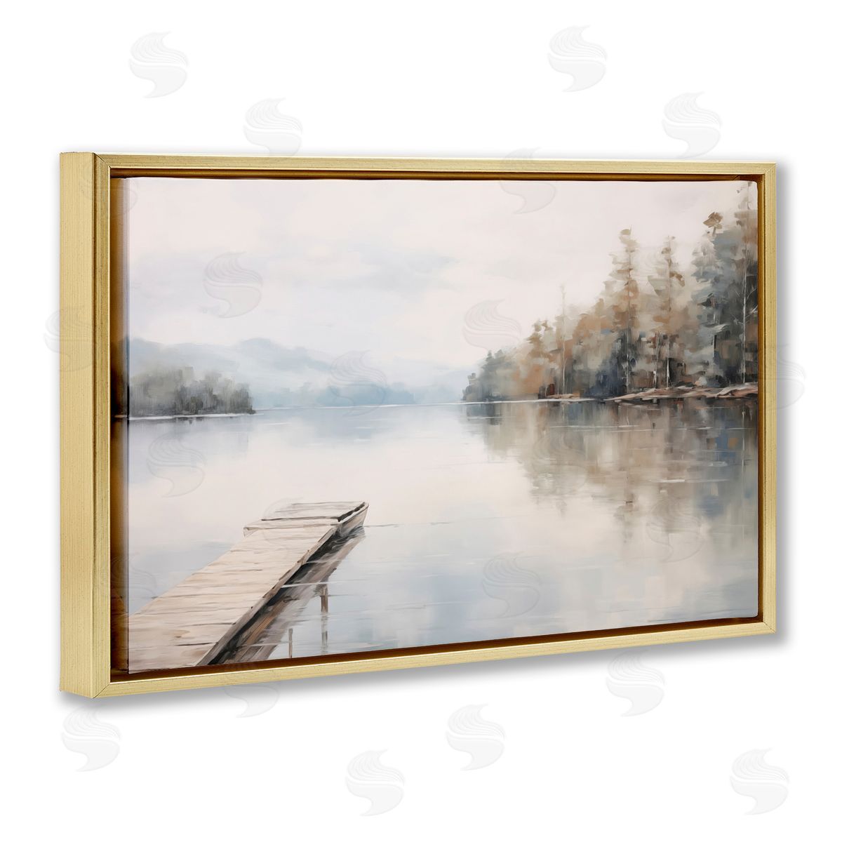 Old Lake Dock View Gold Floating Frame Canvas Wall Art, Home Decor by Arlington Prints