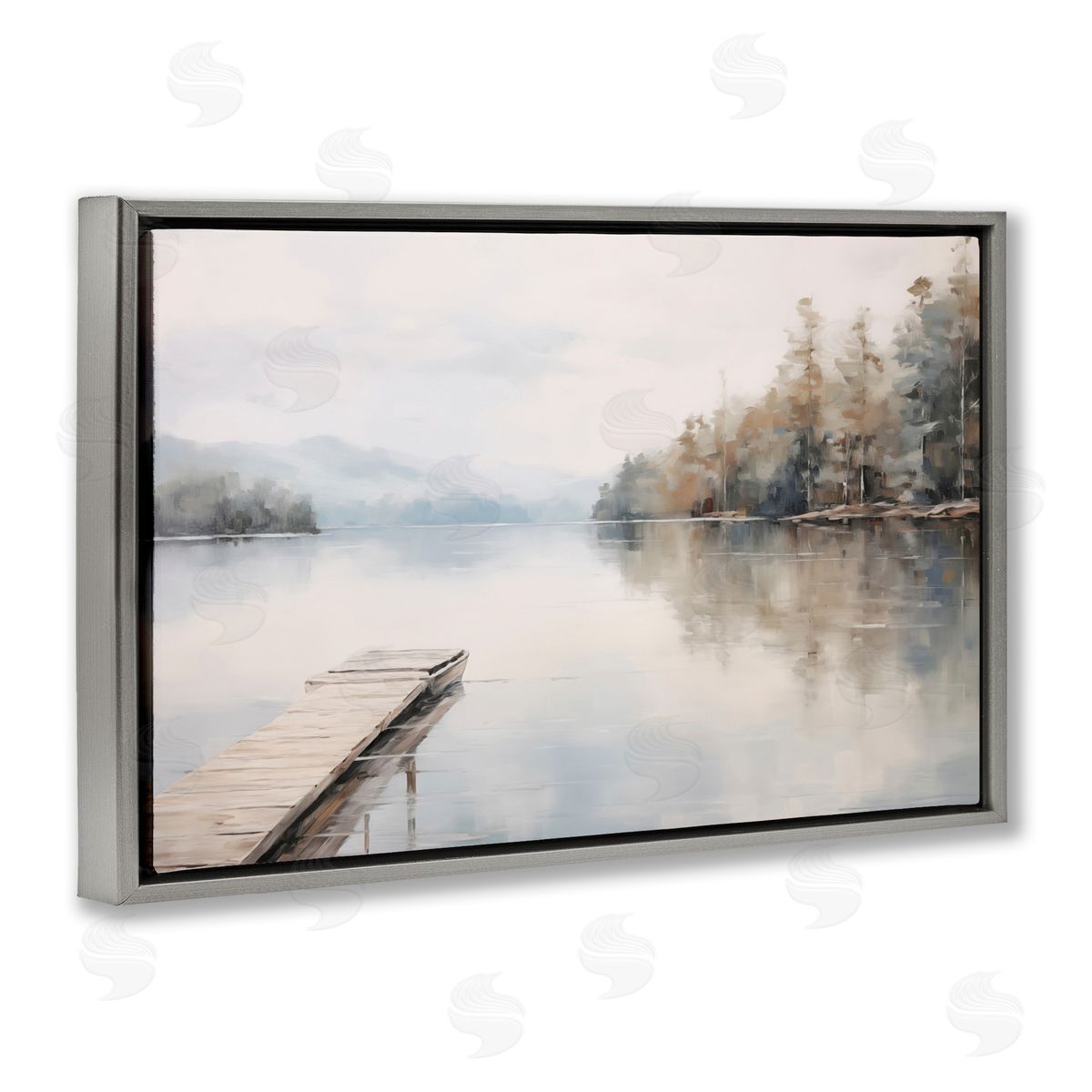 Old Lake Dock View Grey Floating Frame Canvas Wall Art, Home Decor by Arlington Prints