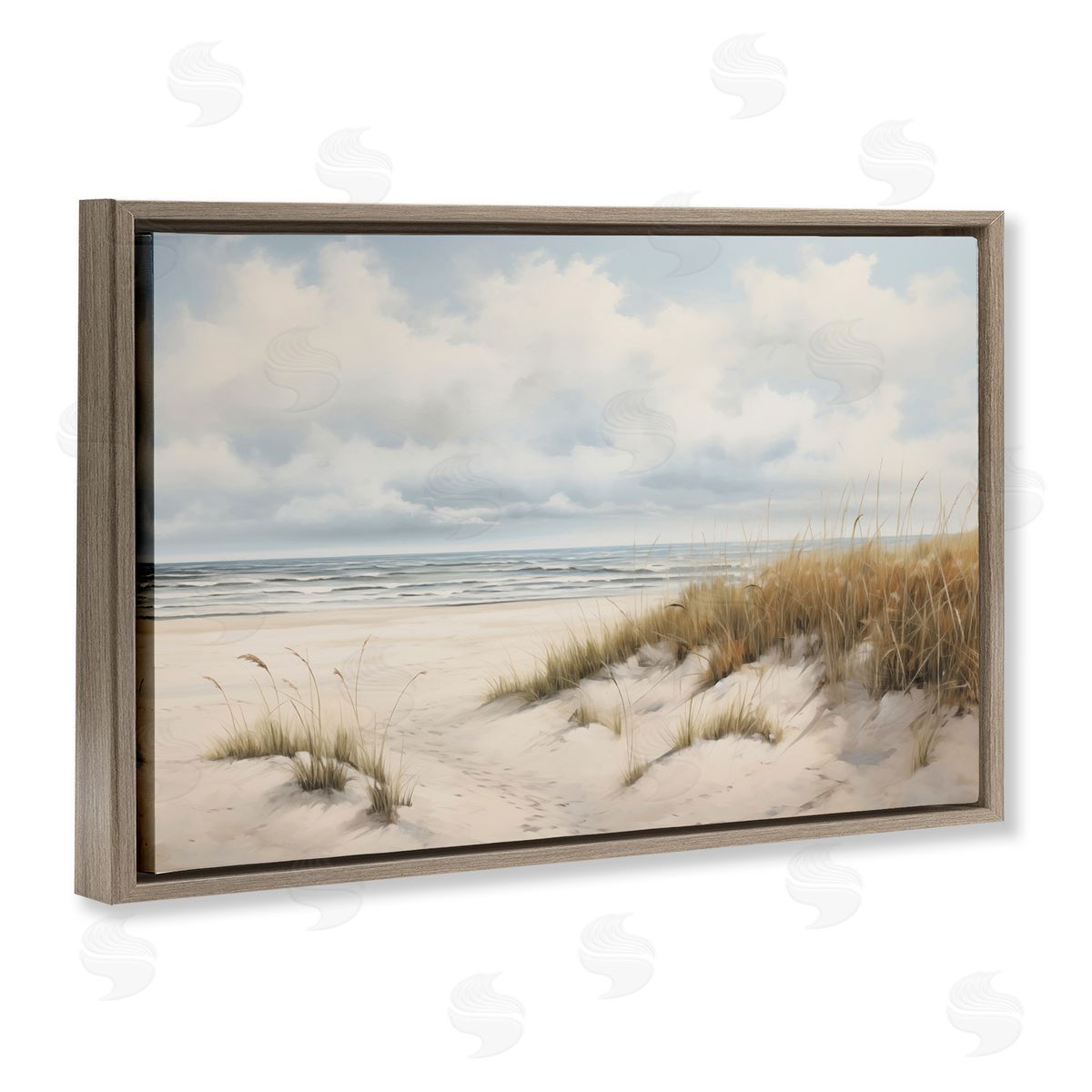 Seascape with Soft Grasses Brown Floating Frame Canvas Wall Art, Home Decor by Arlington Prints
