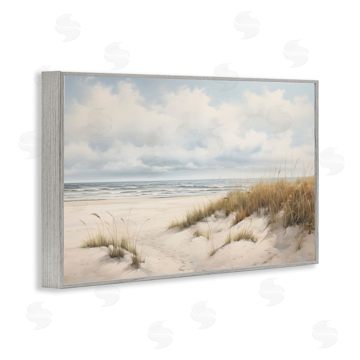 Seascape with Soft Grasses Grey Frame Print Wall Art, Home Decor by Arlington Prints