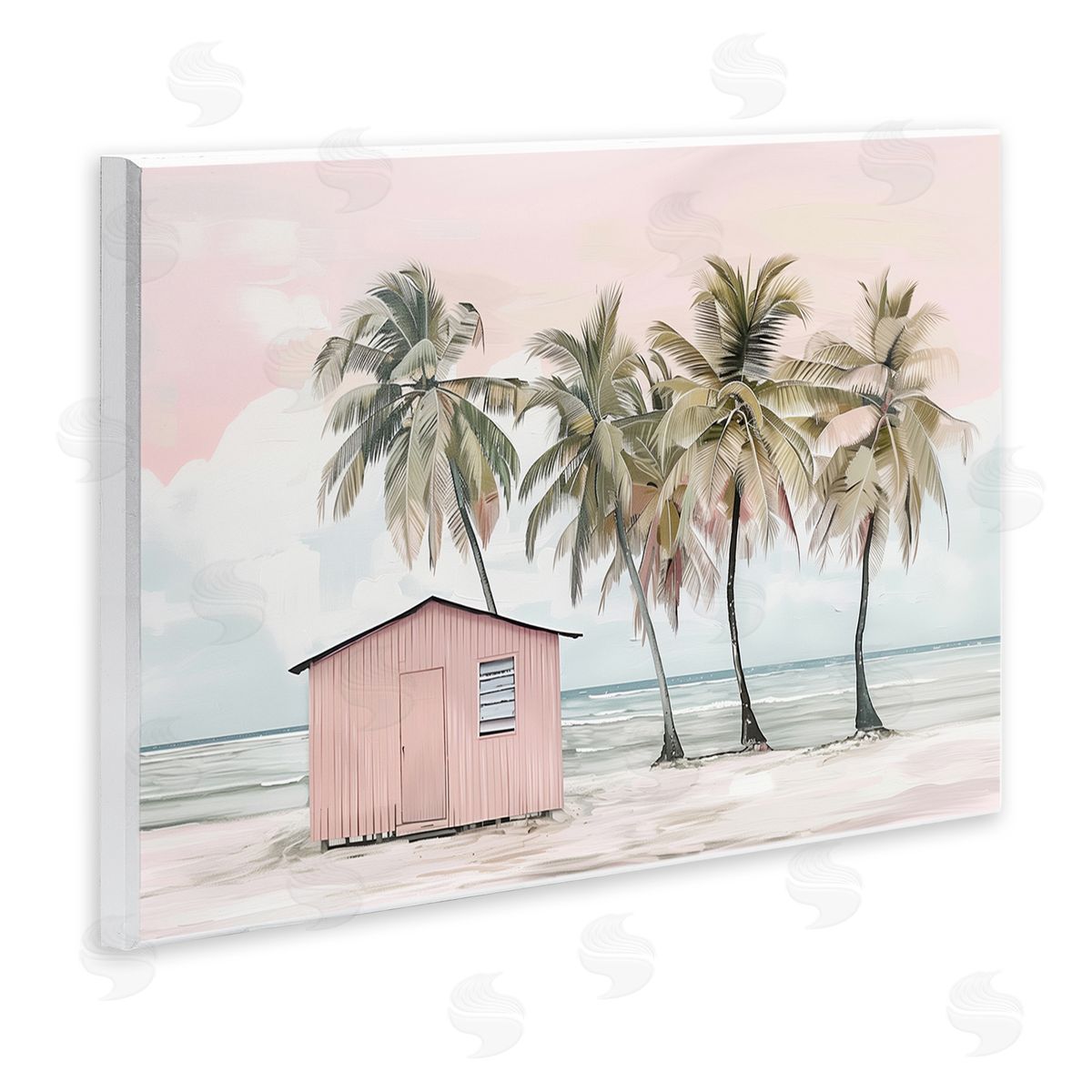 Pink Beach Hut & Palms Wood Plaque Wall Art, Home Decor by Arlington Prints