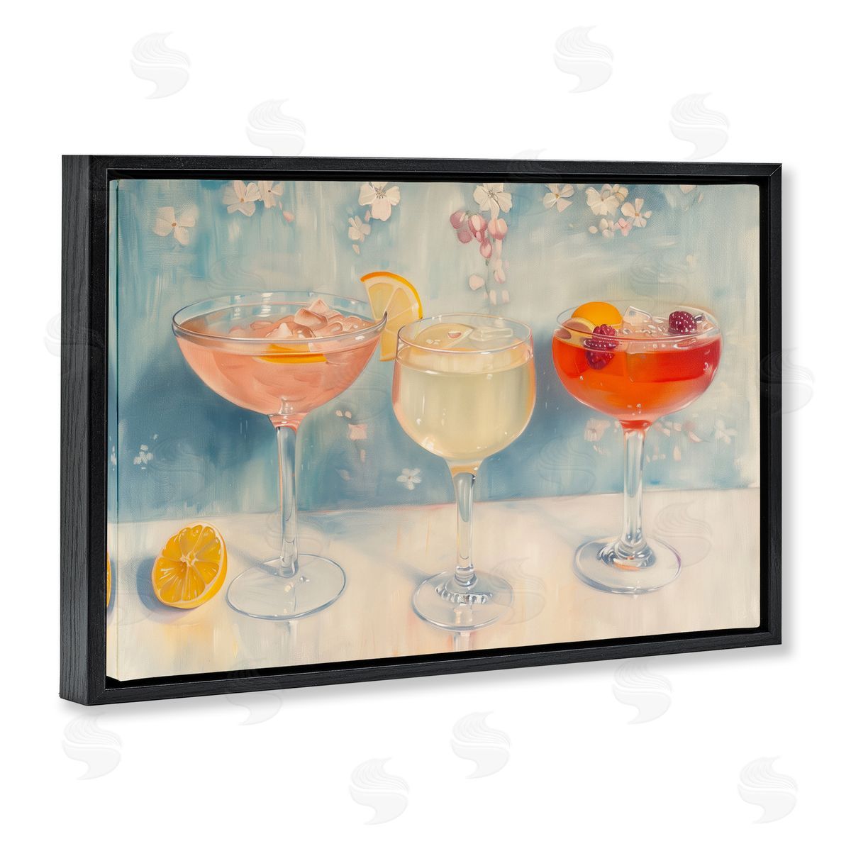 Fun Fruity Cocktails Black Floating Frame Canvas Wall Art, Home Decor by Arlington Prints