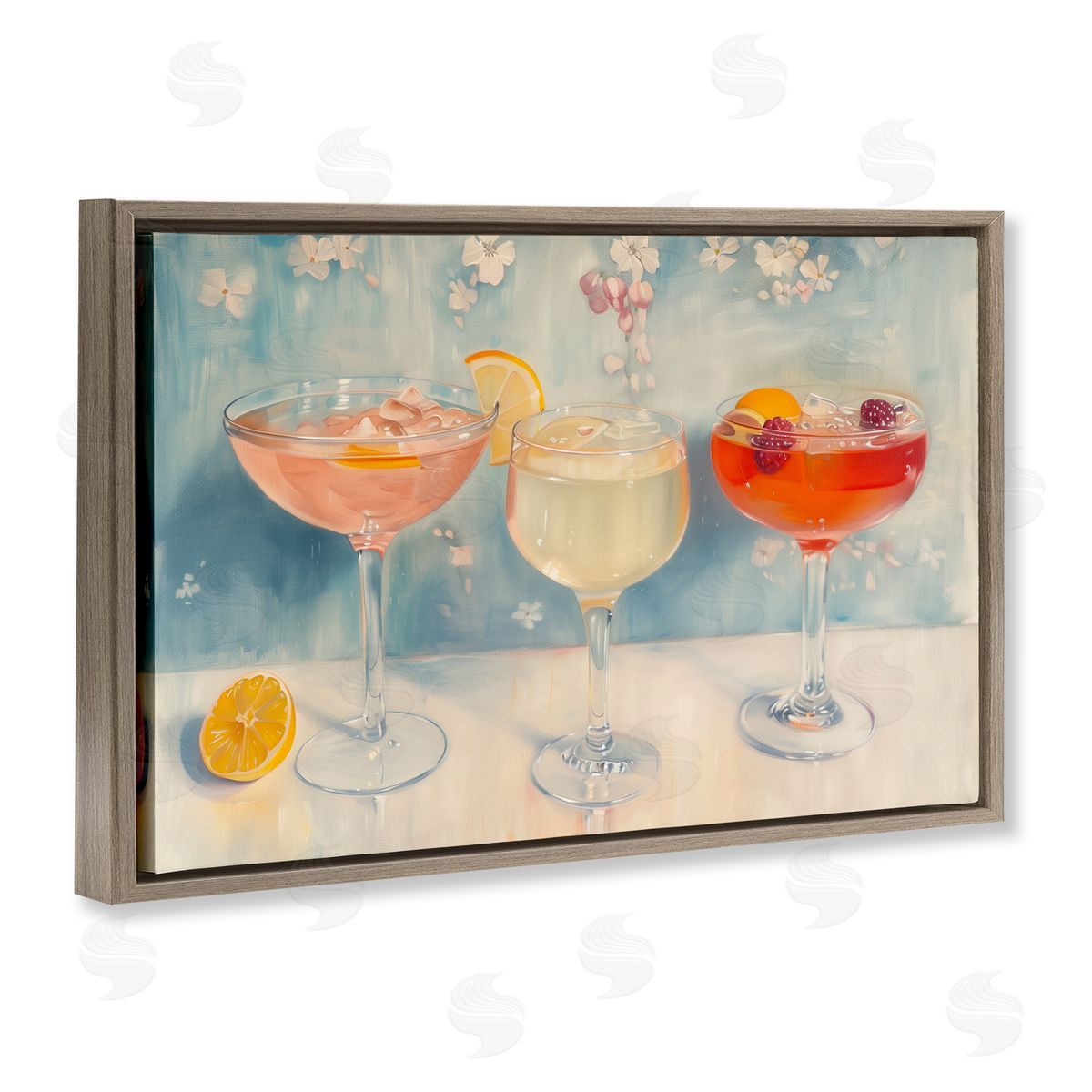Fun Fruity Cocktails Brown Floating Frame Canvas Wall Art, Home Decor by Arlington Prints