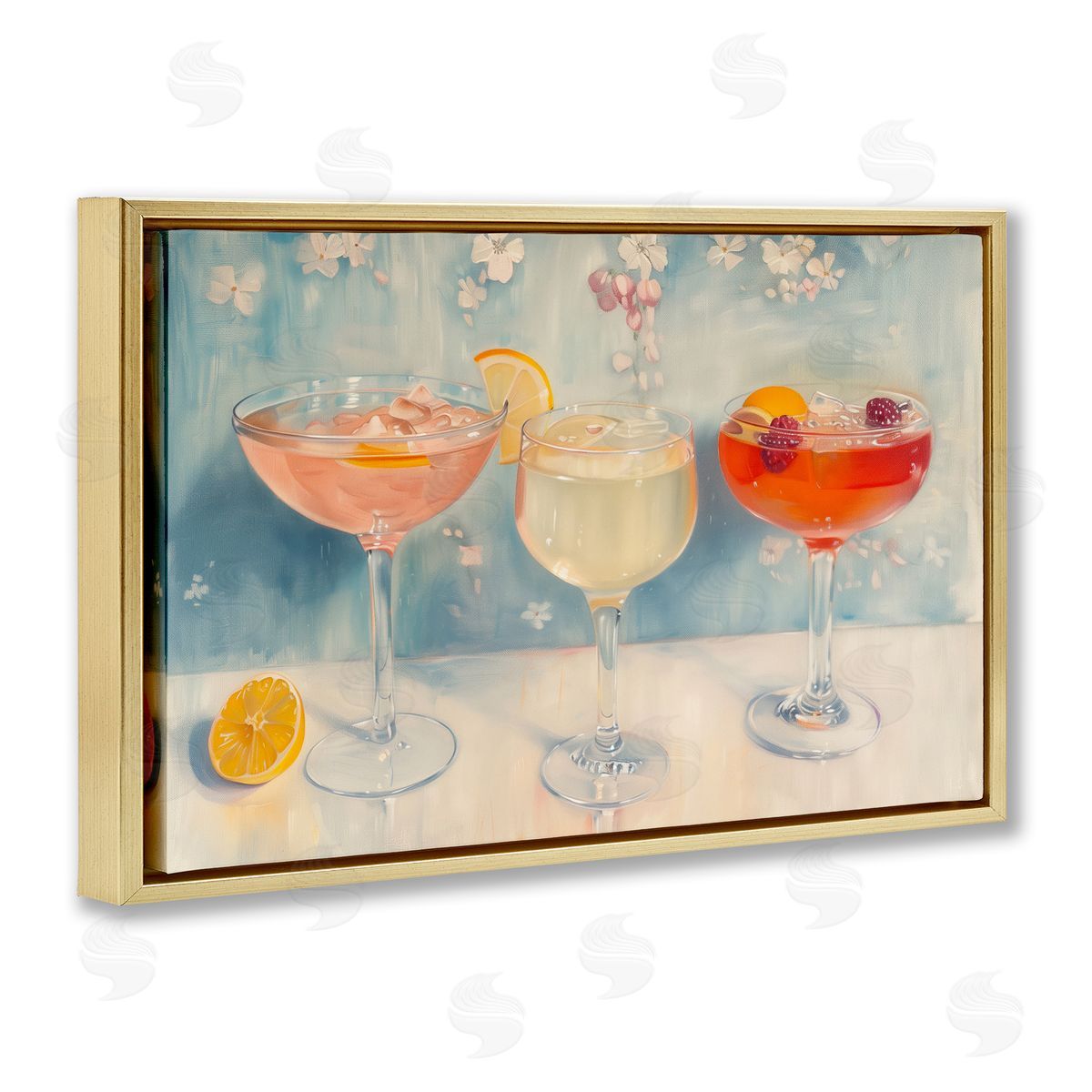 Fun Fruity Cocktails Gold Floating Frame Canvas Wall Art, Home Decor by Arlington Prints