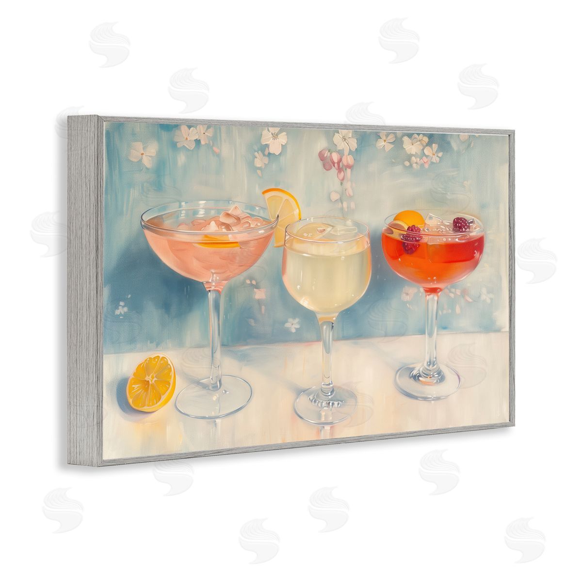 Fun Fruity Cocktails Grey Frame Print Wall Art, Home Decor by Arlington Prints