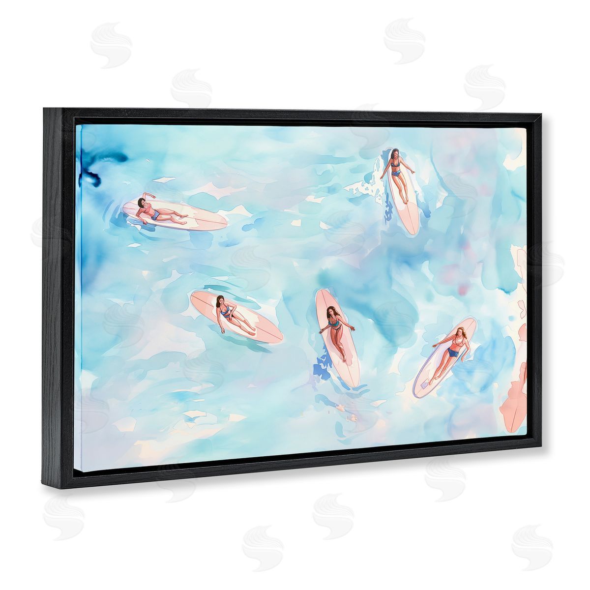 Surfer Girls on Sea Black Floating Frame Canvas Wall Art, Home Decor by Arlington Prints