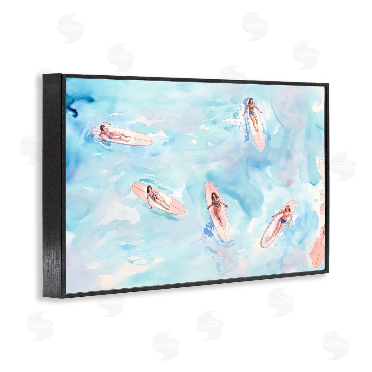 Surfer Girls on Sea Black Frame Print Wall Art, Home Decor by Arlington Prints