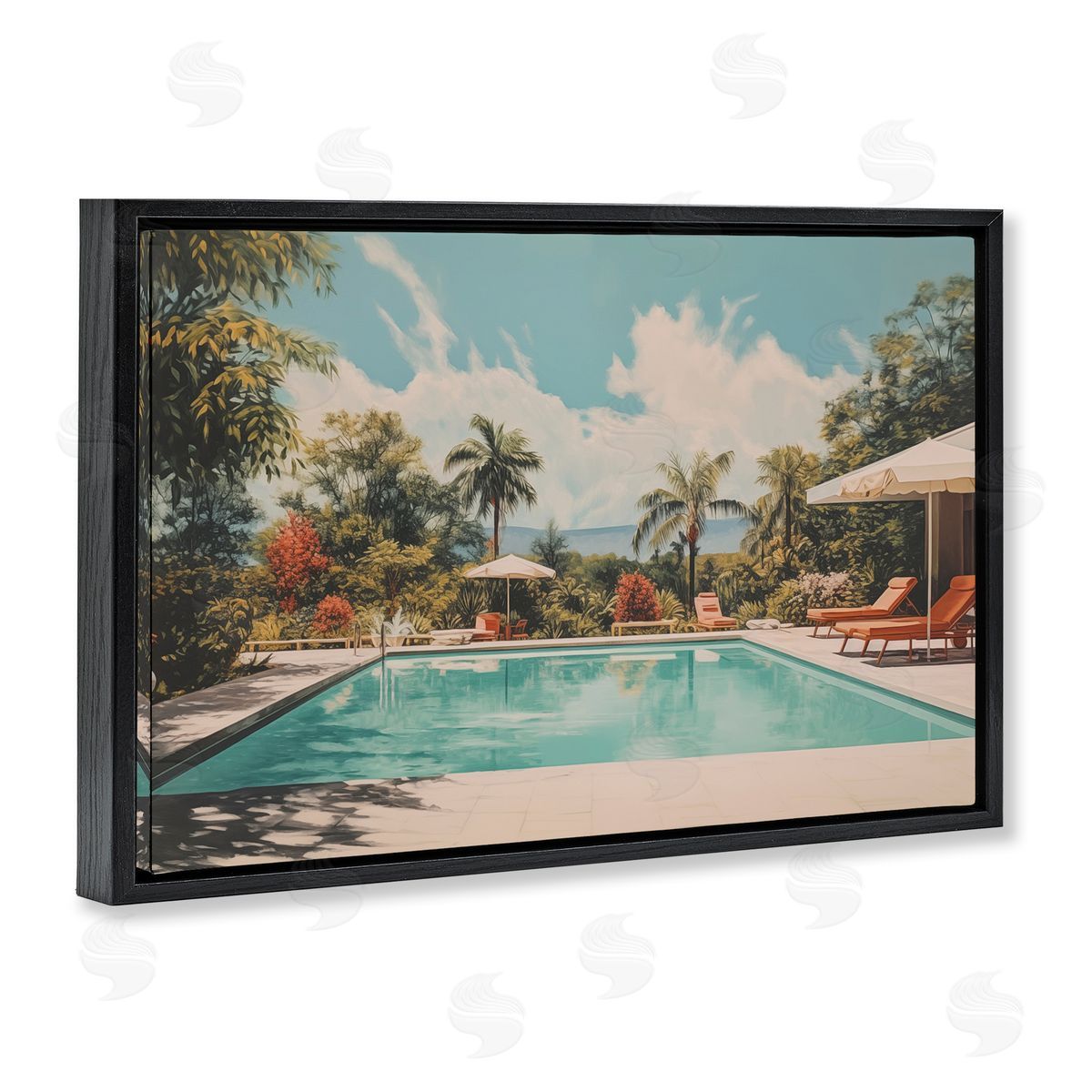 Tropical Villa Swimming Pool Black Floating Frame Canvas Wall Art, Home Decor by Arlington Prints