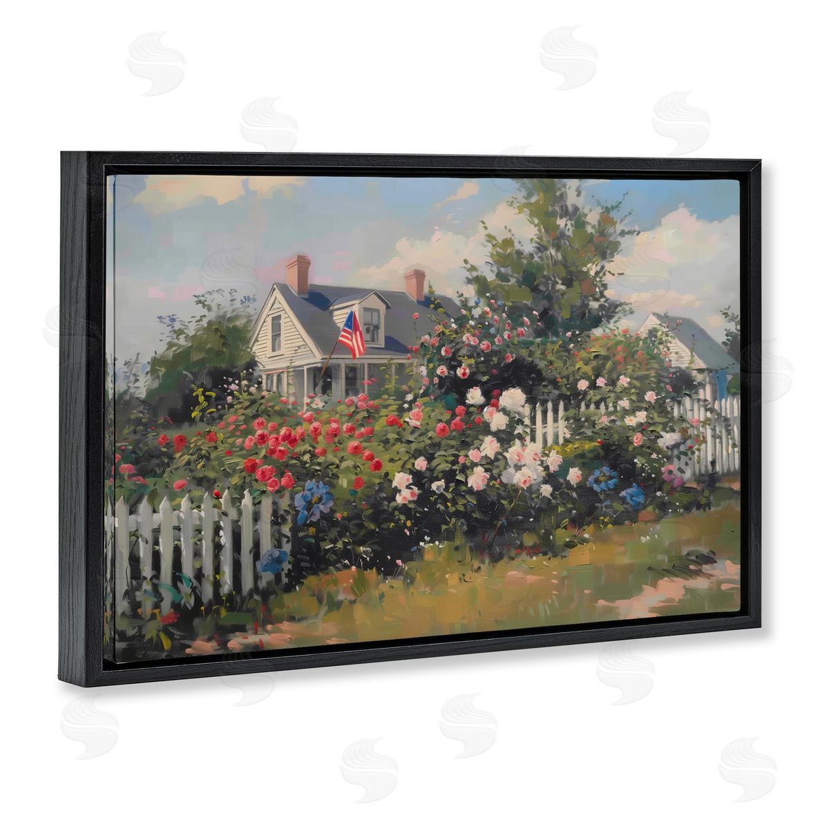 Patriotic Cottage Garden Black Floating Frame Canvas Wall Art, Home Decor by Arlington Prints