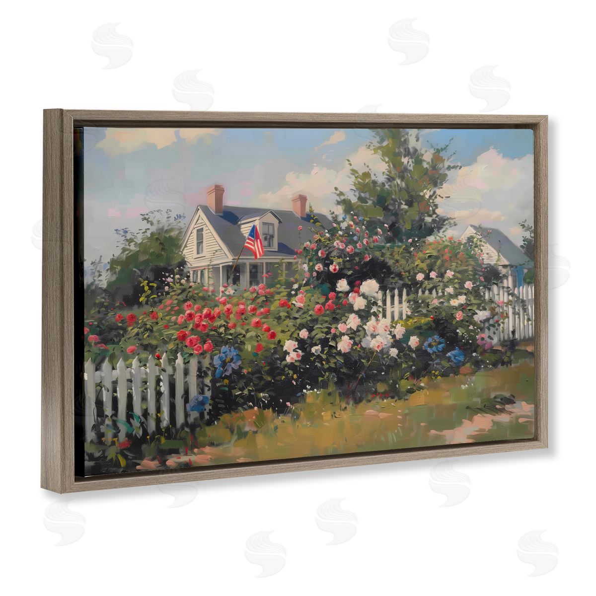 Patriotic Cottage Garden Brown Floating Frame Canvas Wall Art, Home Decor by Arlington Prints