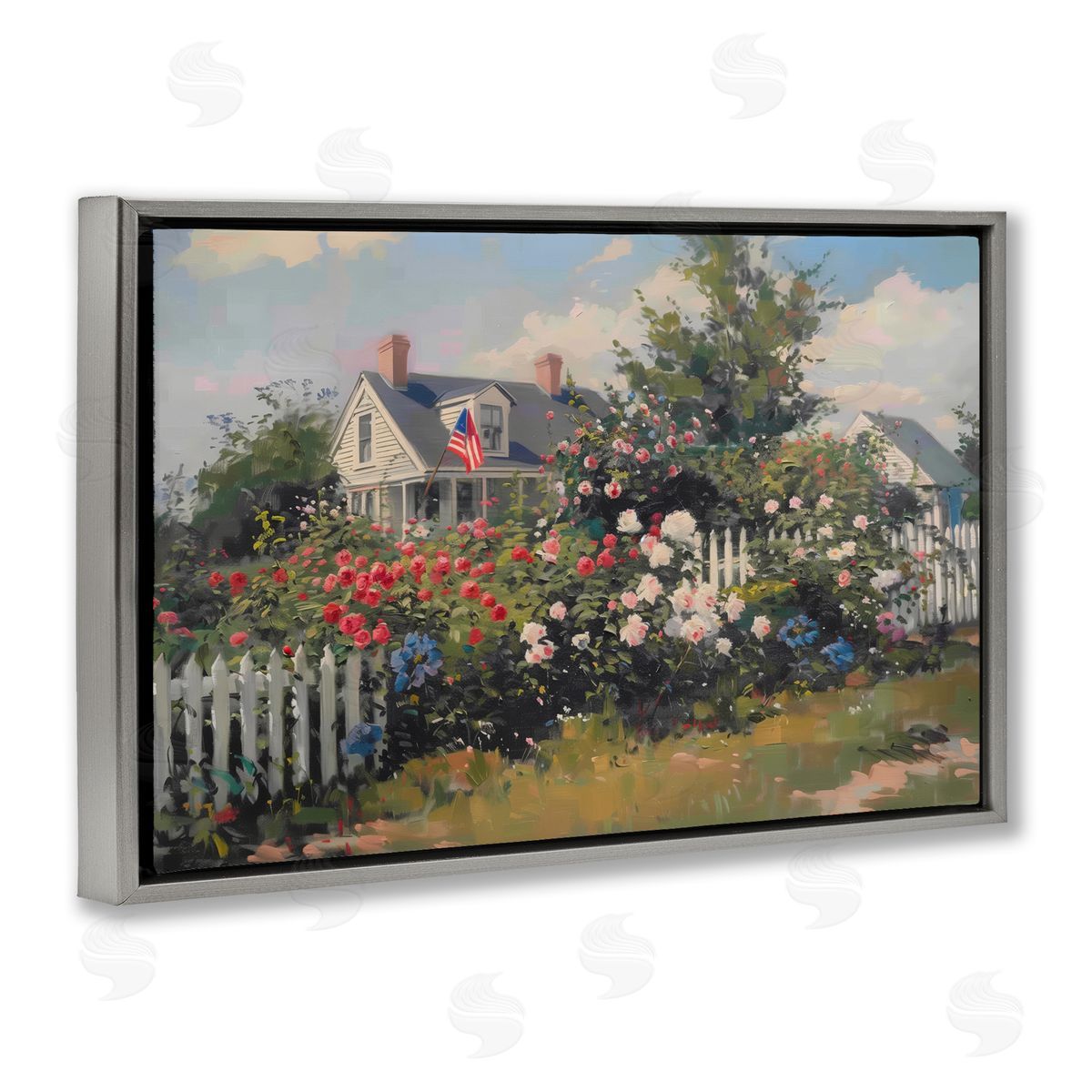 Patriotic Cottage Garden Grey Floating Frame Canvas Wall Art, Home Decor by Arlington Prints