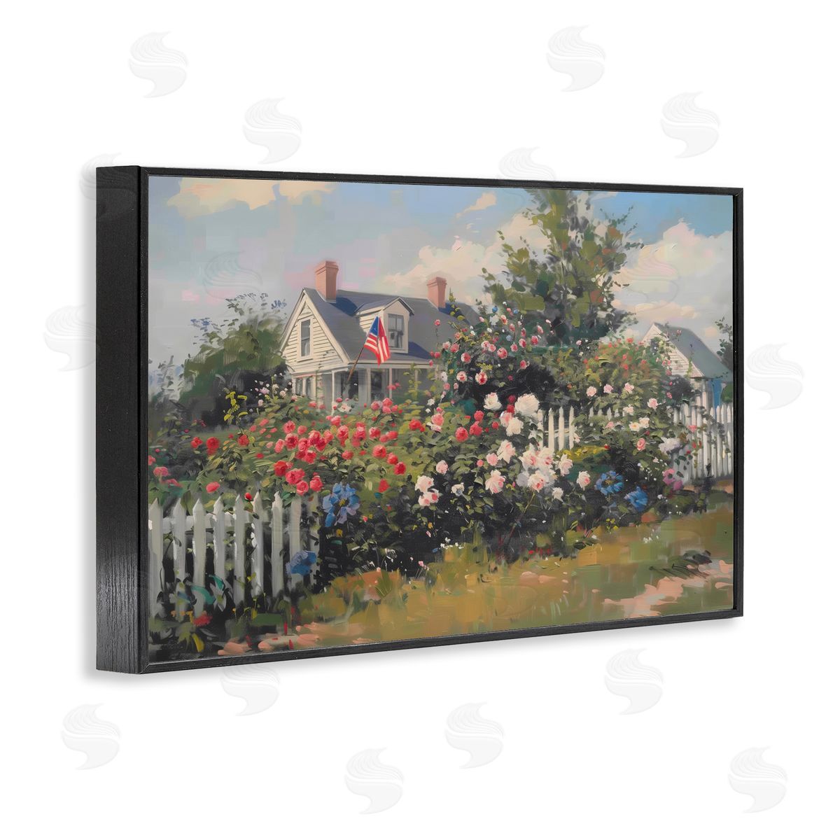 Patriotic Cottage Garden Black Frame Print Wall Art, Home Decor by Arlington Prints