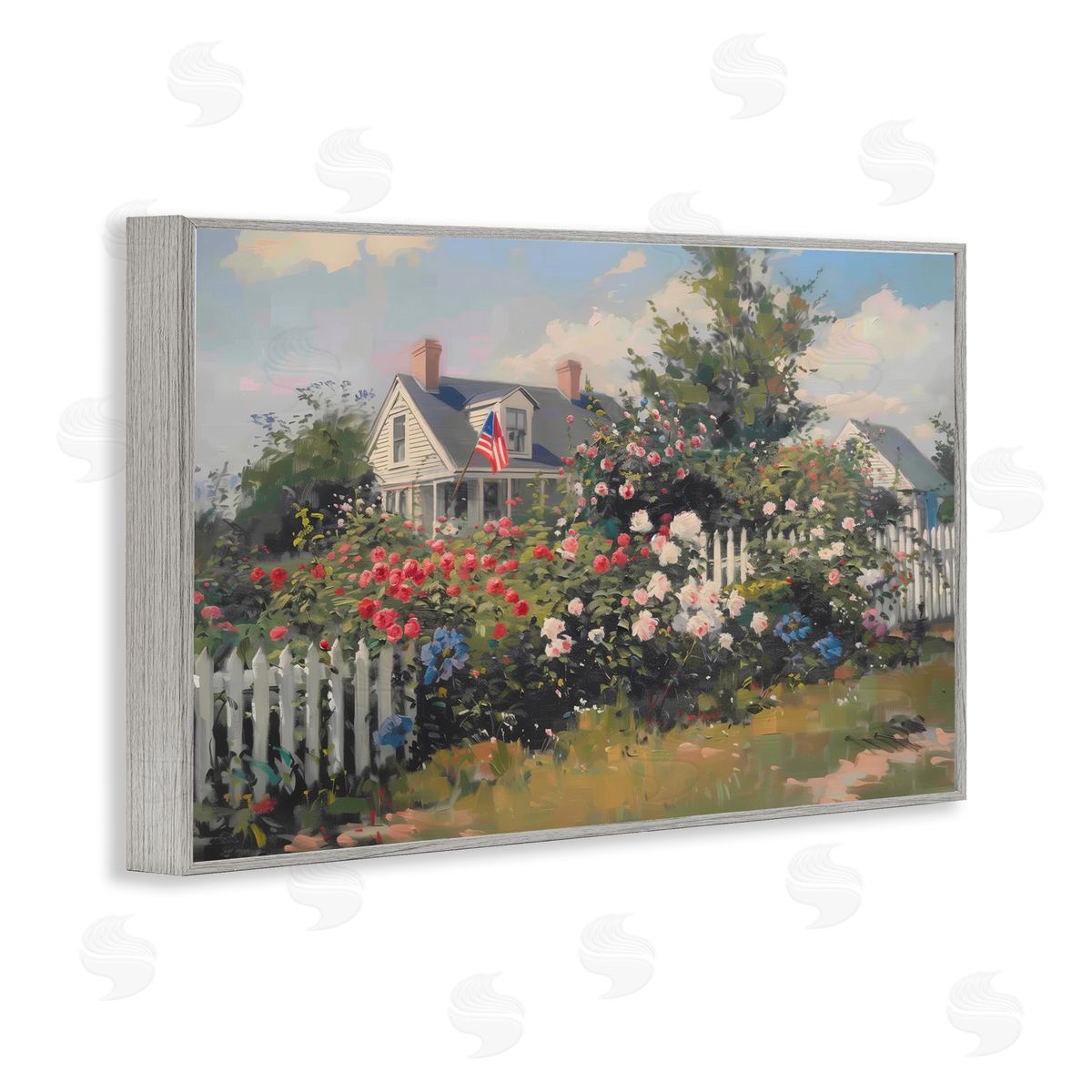 Patriotic Cottage Garden Grey Frame Print Wall Art, Home Decor by Arlington Prints