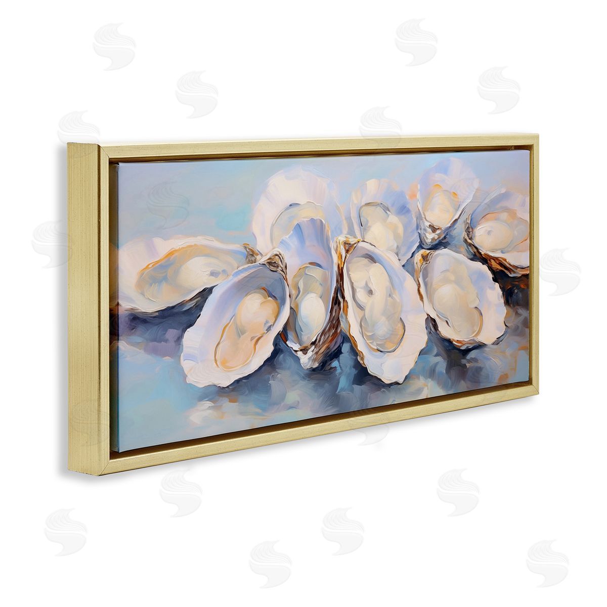Aquatic Oyster Bunch Gold Floating Frame Canvas Wall Art, Home Decor by Arlington Prints