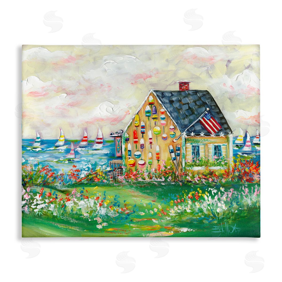 Buoy Covered Boat House Canvas Wall Art, Home Decor by Estelle Grengs