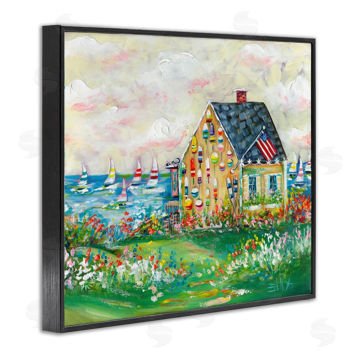 Buoy Covered Boat House Black Frame Print Wall Art, Home Decor by Estelle Grengs