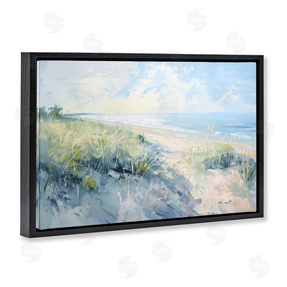 Sunny Day At The Coast Black Floating Frame Canvas Wall Art, Home Decor by Gina Kelly