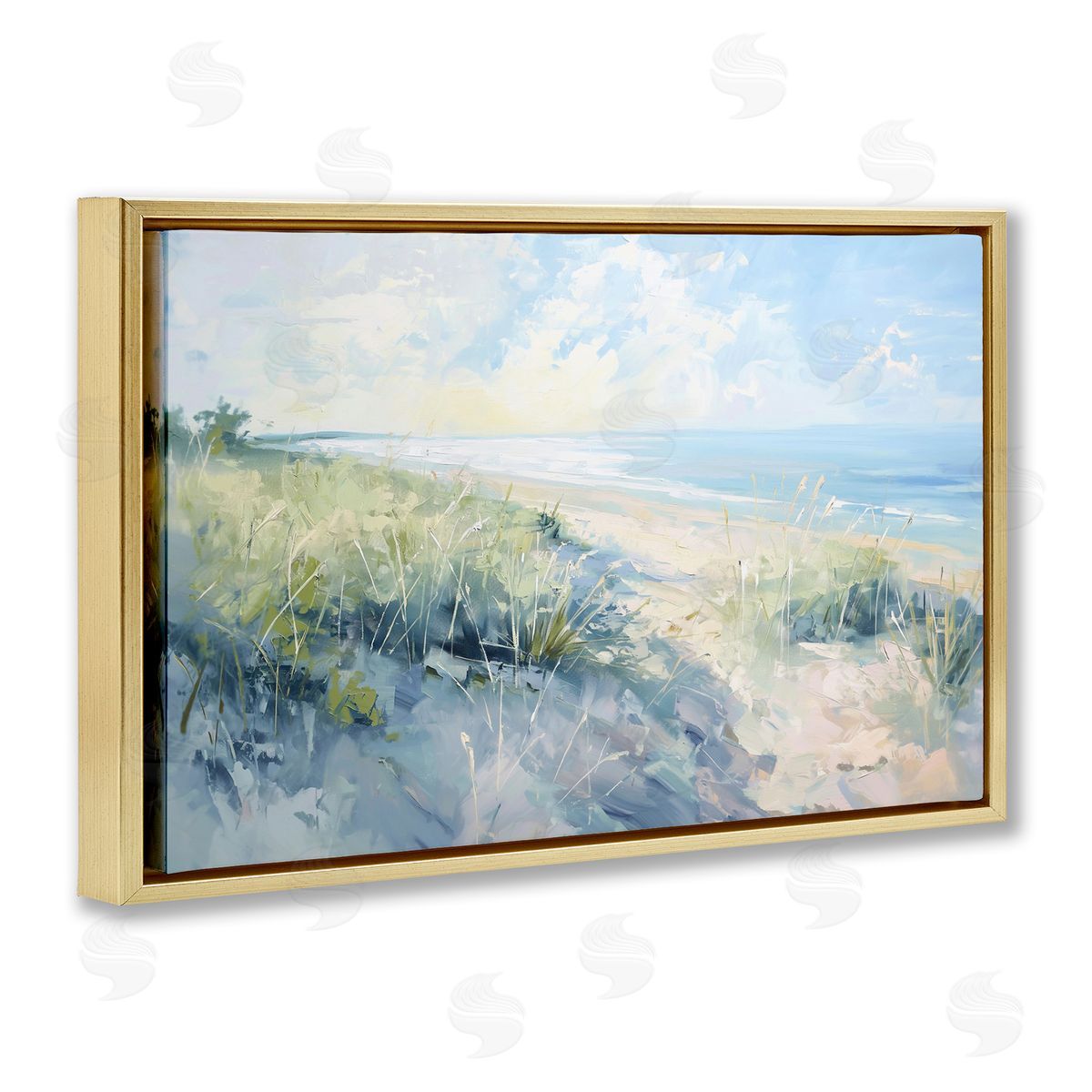 Sunny Day At The Coast Gold Floating Frame Canvas Wall Art, Home Decor by Gina Kelly
