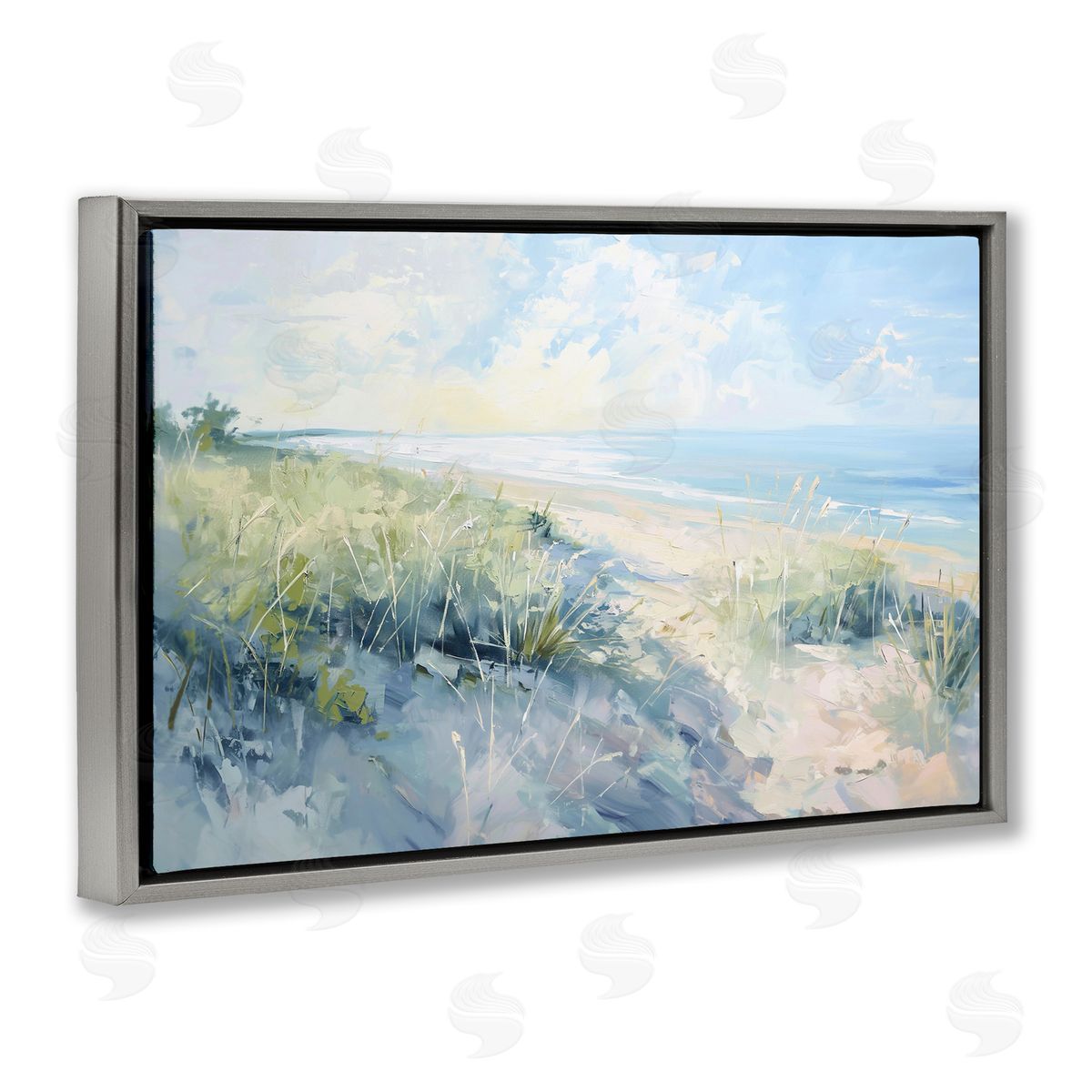 Sunny Day At The Coast Grey Floating Frame Canvas Wall Art, Home Decor by Gina Kelly