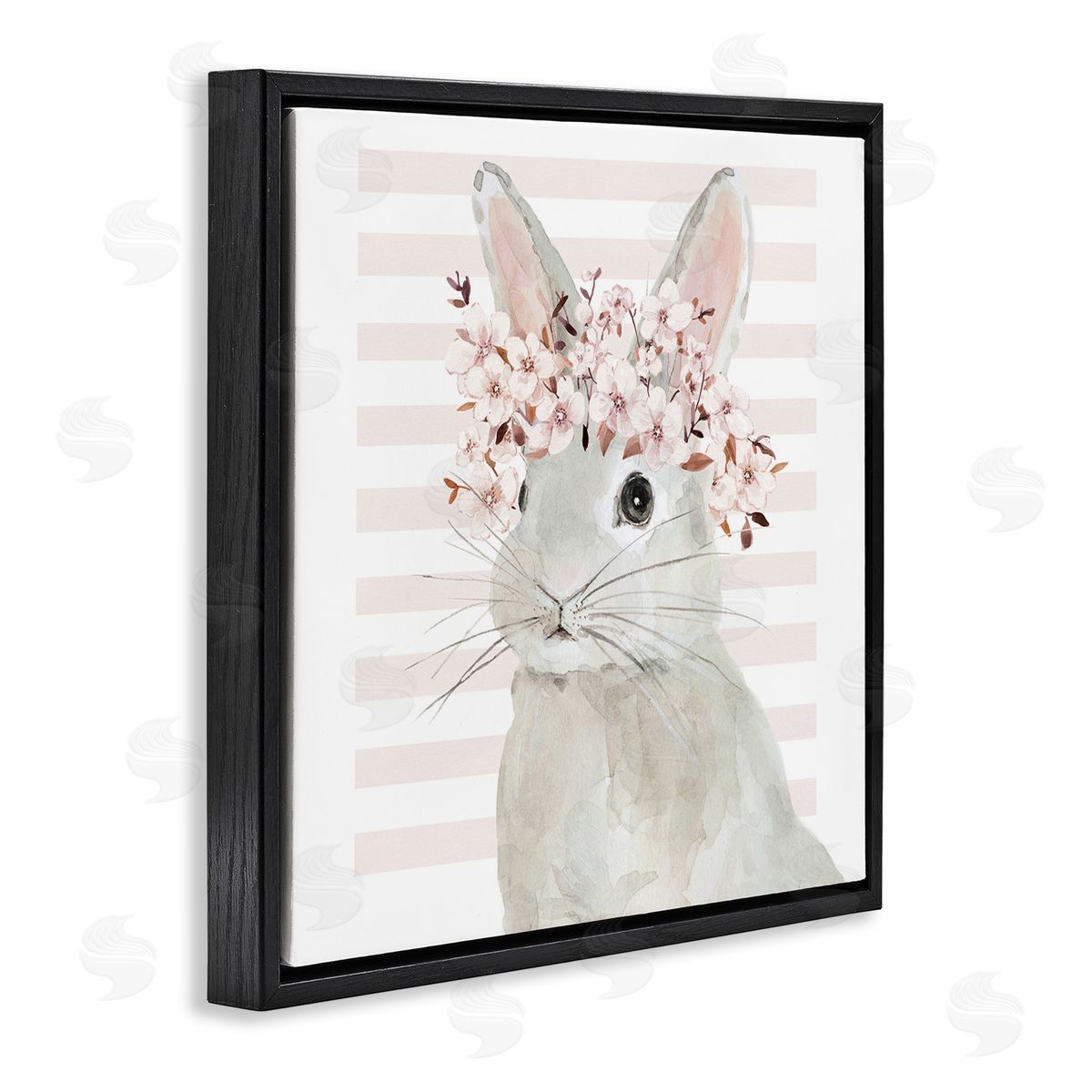 Cherry Blossom Bunny Black Floating Frame Canvas Wall Art, Home Decor by Jessie Perry