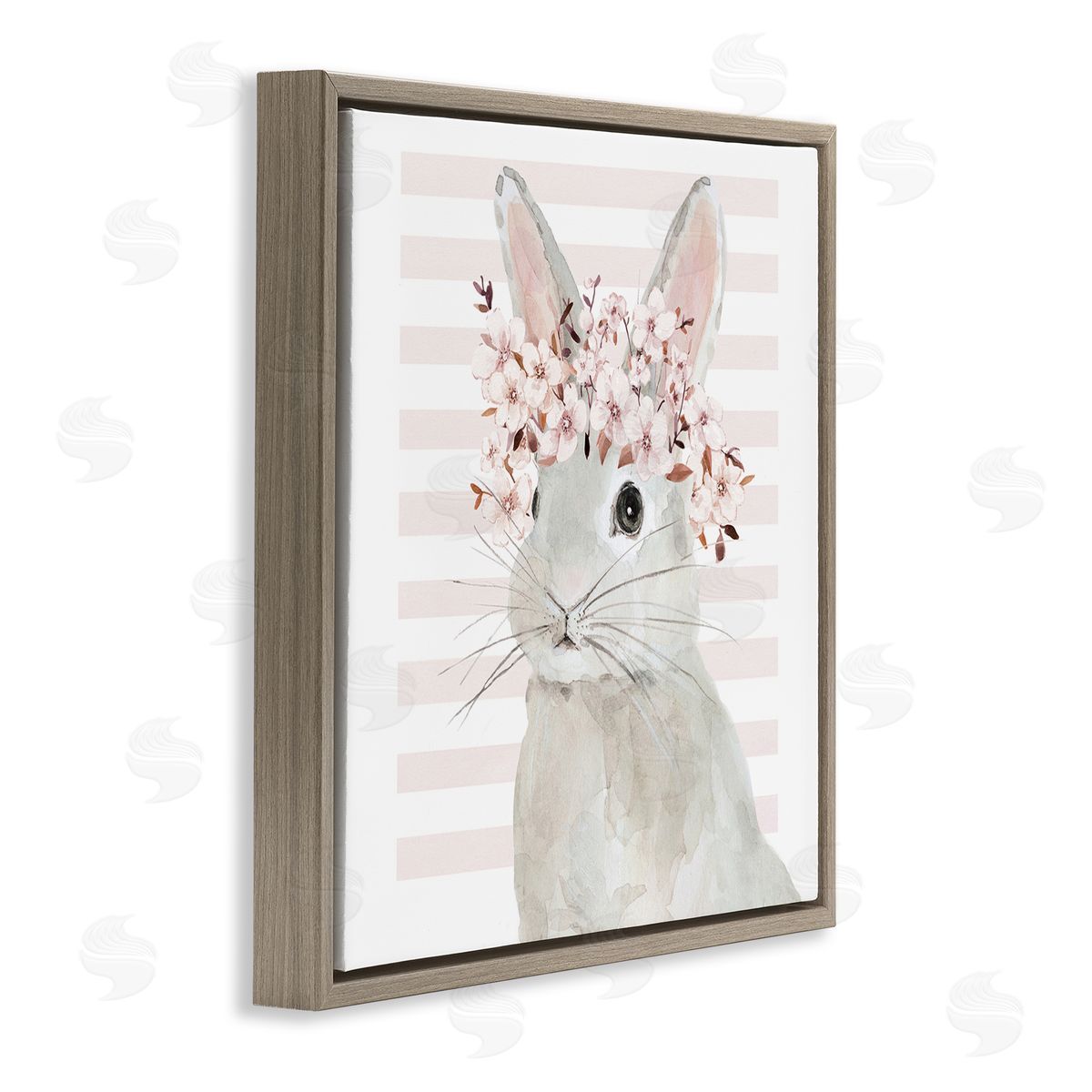 Cherry Blossom Bunny Brown Floating Frame Canvas Wall Art, Home Decor by Jessie Perry