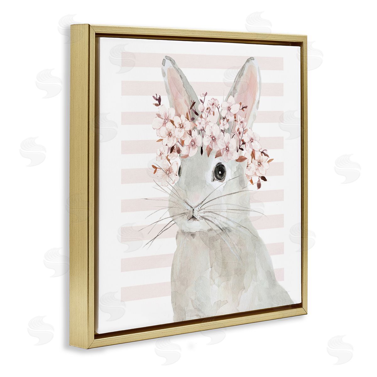 Cherry Blossom Bunny Gold Floating Frame Canvas Wall Art, Home Decor by Jessie Perry
