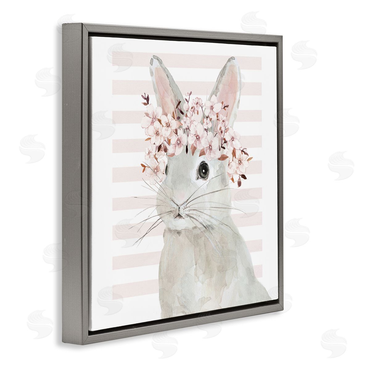 Cherry Blossom Bunny Grey Floating Frame Canvas Wall Art, Home Decor by Jessie Perry