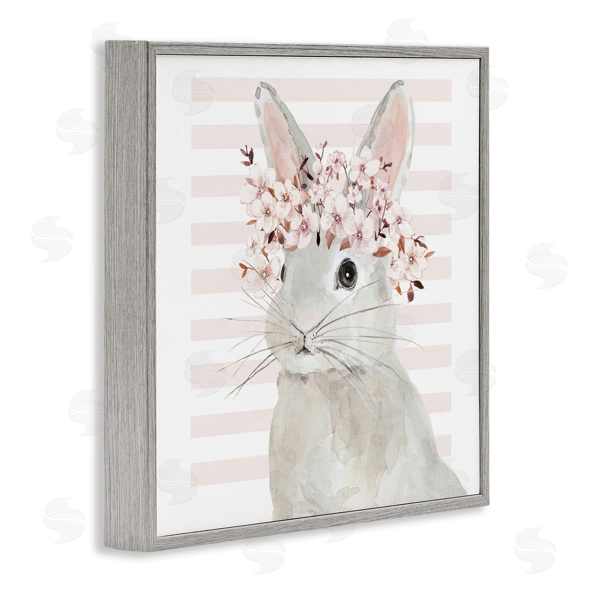 Cherry Blossom Bunny Grey Frame Print Wall Art, Home Decor by Jessie Perry