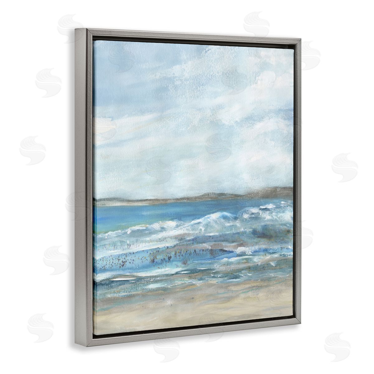 Sandy Surf Beach Grey Floating Frame Canvas Wall Art, Home Decor by Jessie Perry