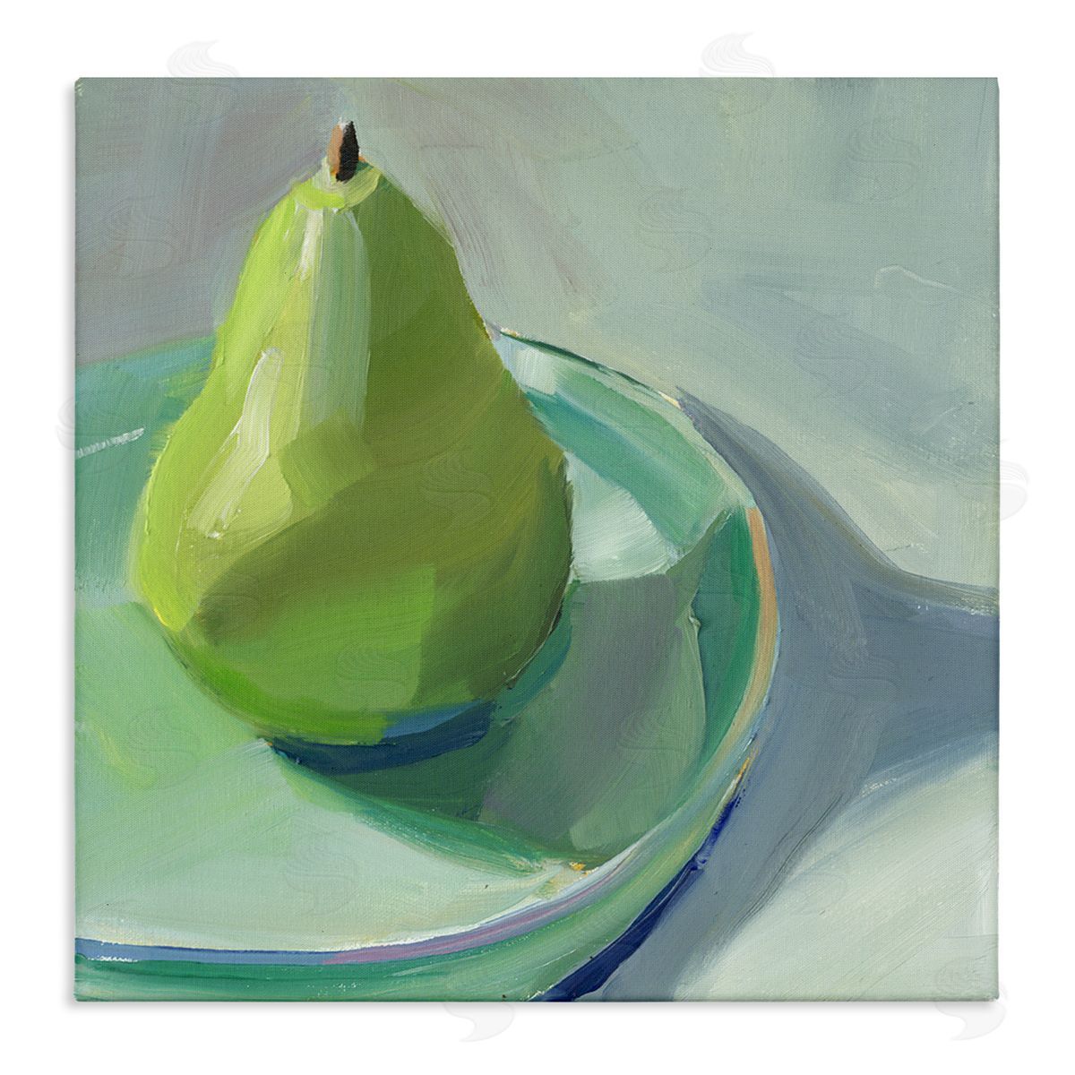 Pear On Dish Still Life Canvas Wall Art, Home Decor by Jenny Westenhofer