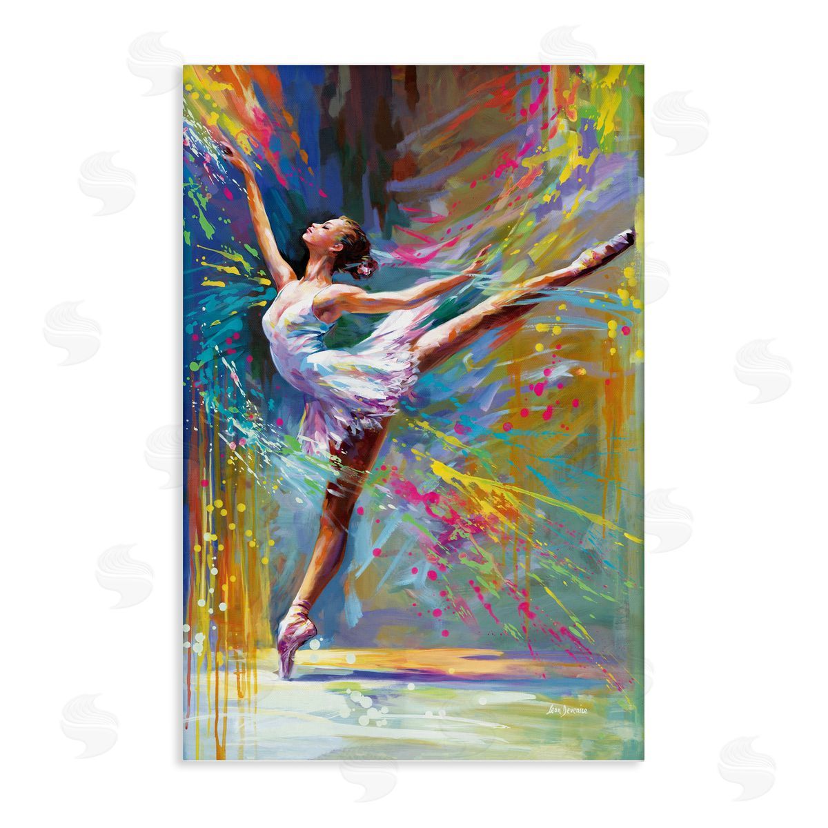 Ballerina with Modern Splash Canvas Wall Art, Home Decor by Leon Devenice