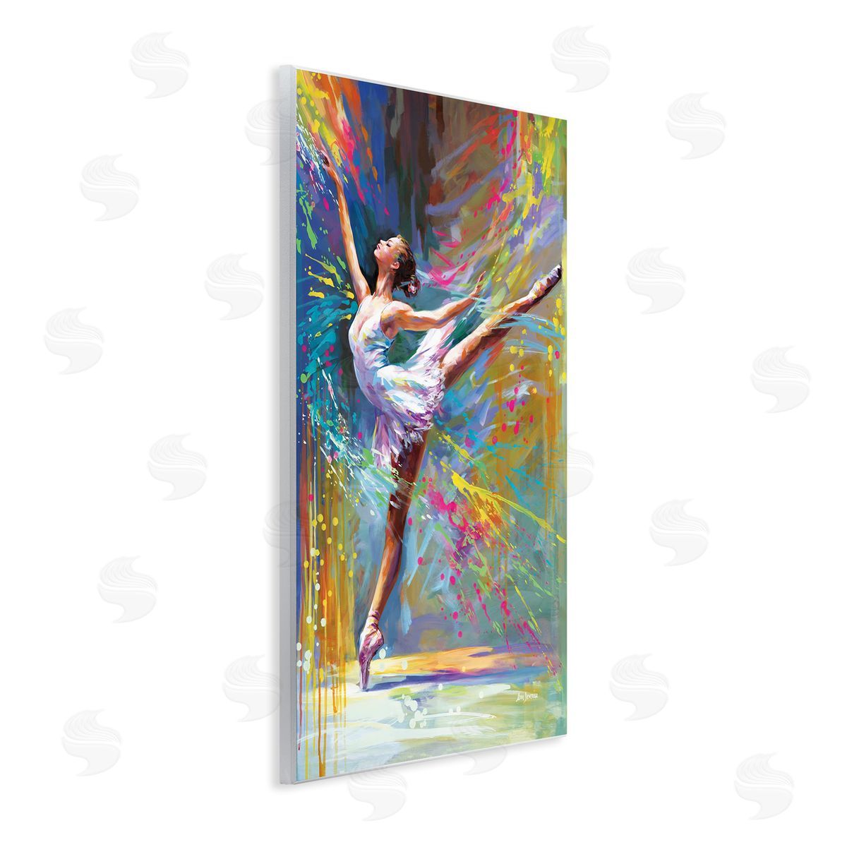 Ballerina with Modern Splash Wood Plaque Wall Art, Home Decor by Leon Devenice