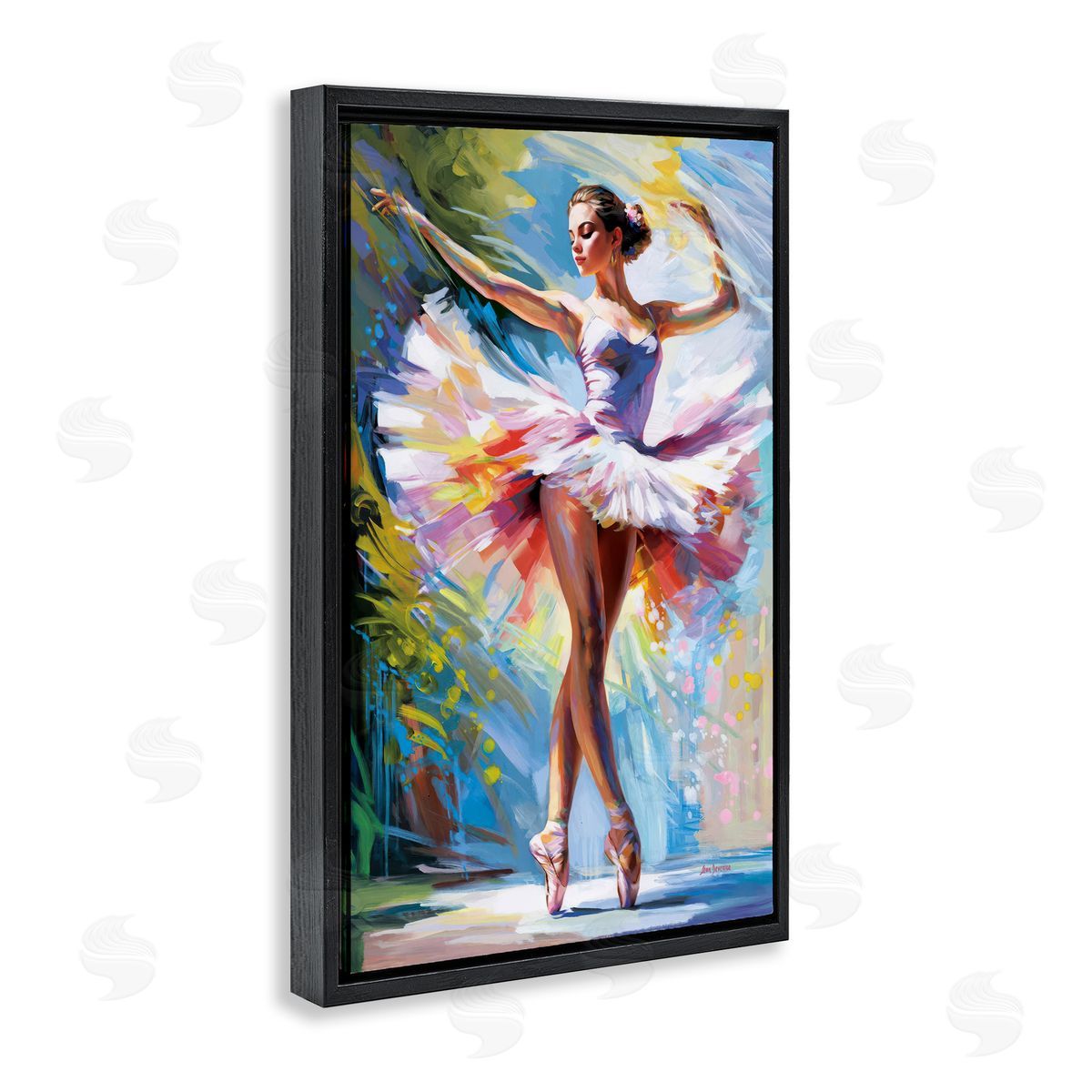 Embrace In Motion Ballet Black Floating Frame Canvas Wall Art, Home Decor by Leon Devenice