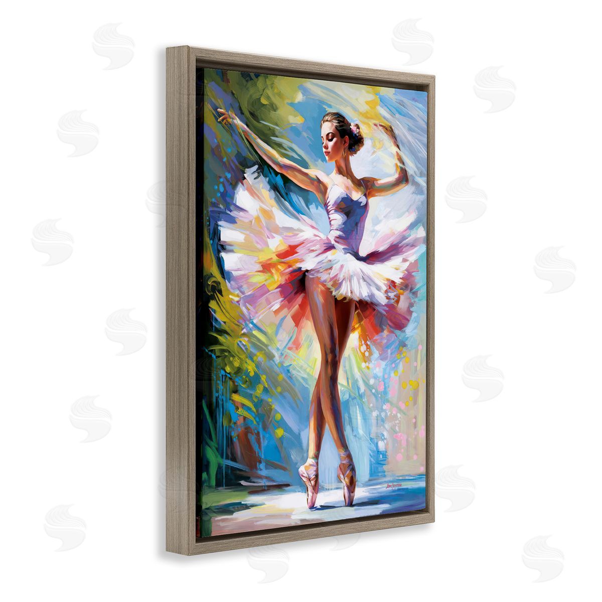 Embrace In Motion Ballet Brown Floating Frame Canvas Wall Art, Home Decor by Leon Devenice