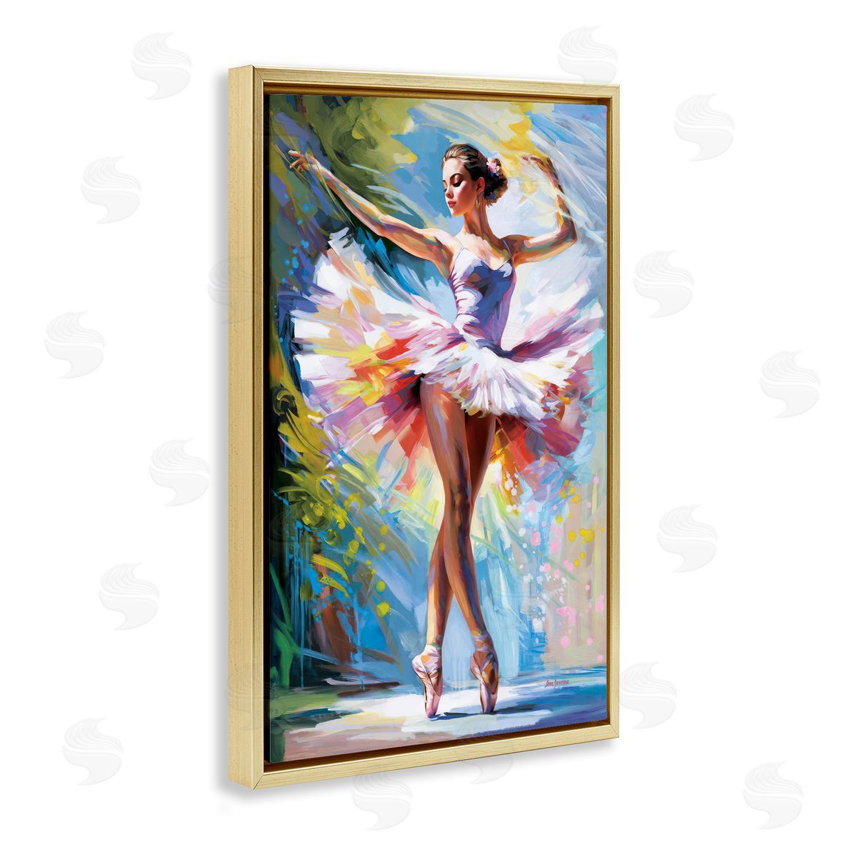Embrace In Motion Ballet Gold Floating Frame Canvas Wall Art, Home Decor by Leon Devenice