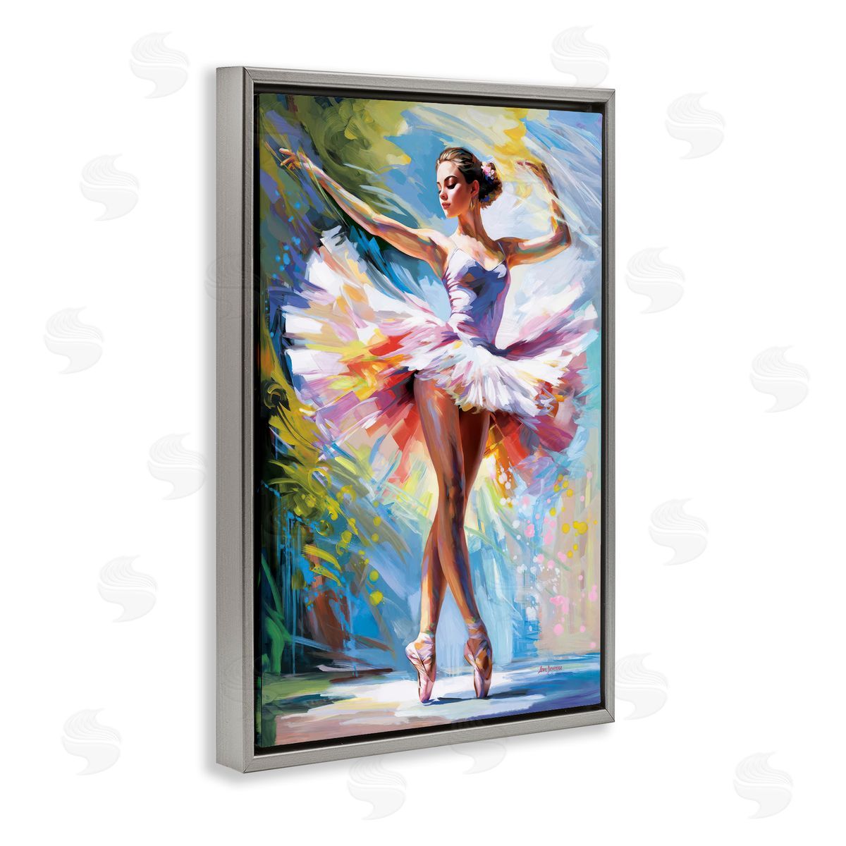 Embrace In Motion Ballet Grey Floating Frame Canvas Wall Art, Home Decor by Leon Devenice