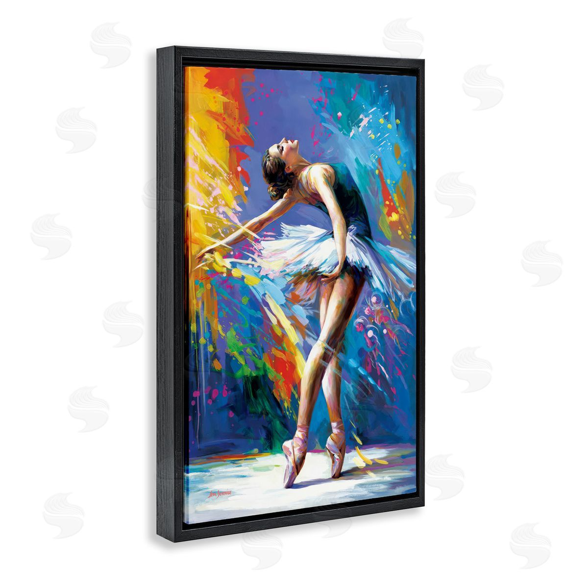 Fluid Ballerina Movement Black Floating Frame Canvas Wall Art, Home Decor by Leon Devenice