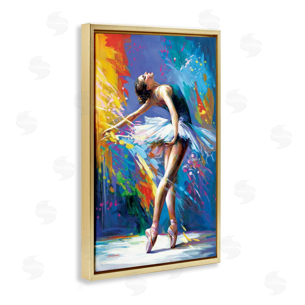 Fluid Ballerina Movement Gold Floating Frame Canvas Wall Art, Home Decor by Leon Devenice