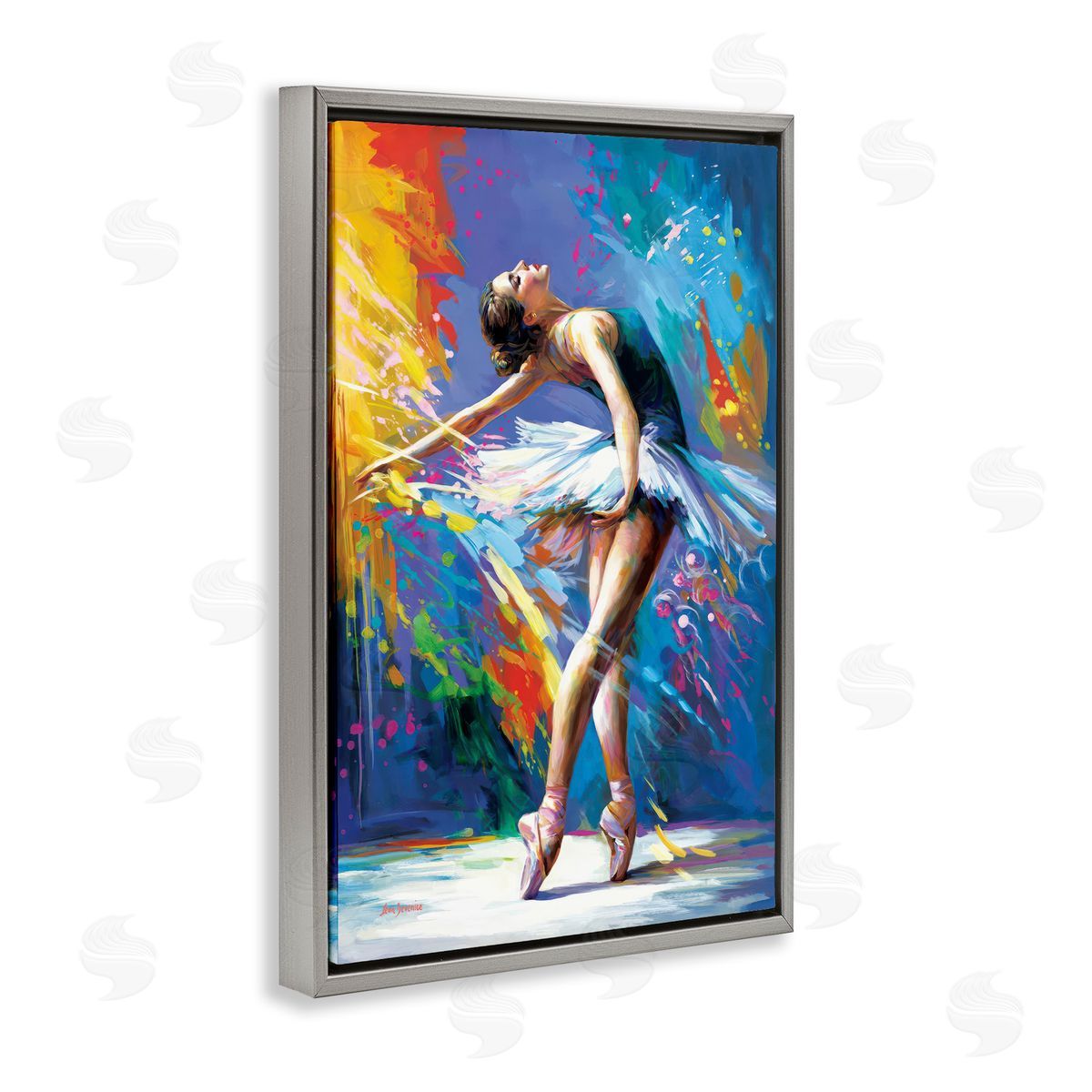 Fluid Ballerina Movement Grey Floating Frame Canvas Wall Art, Home Decor by Leon Devenice