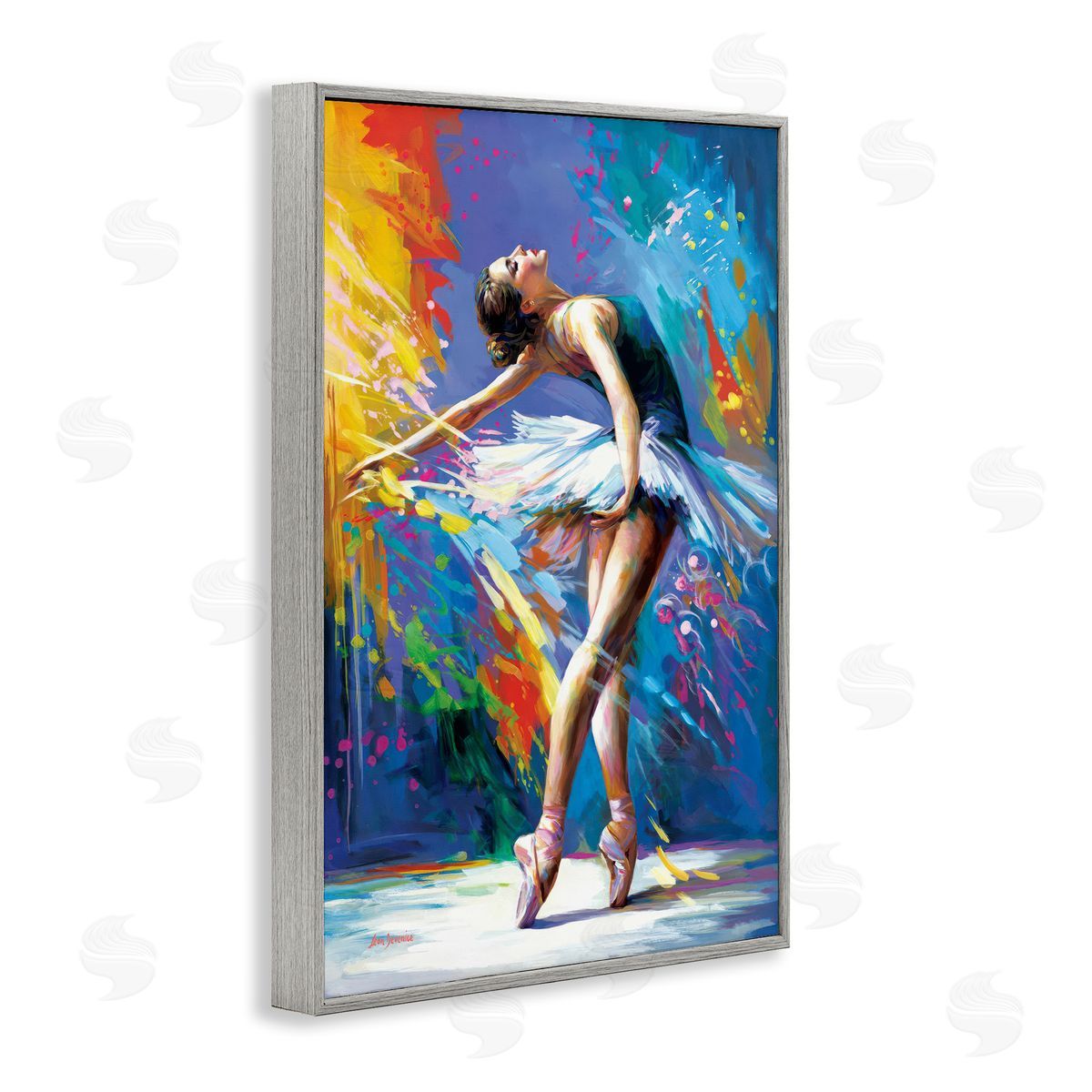 Fluid Ballerina Movement Grey Frame Print Wall Art, Home Decor by Leon Devenice