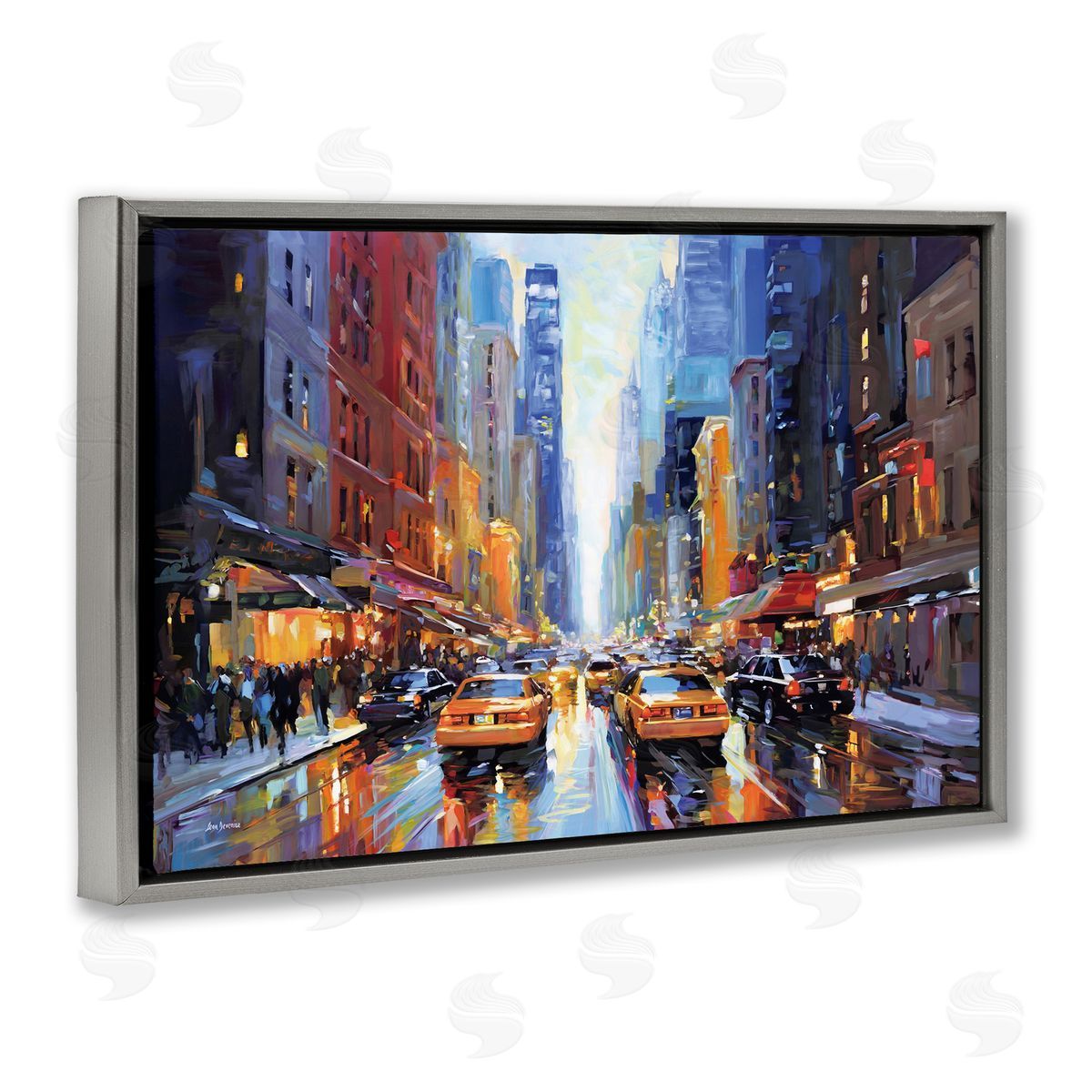 City Traffic in Rain Grey Floating Frame Canvas Wall Art, Home Decor by Leon Devenice