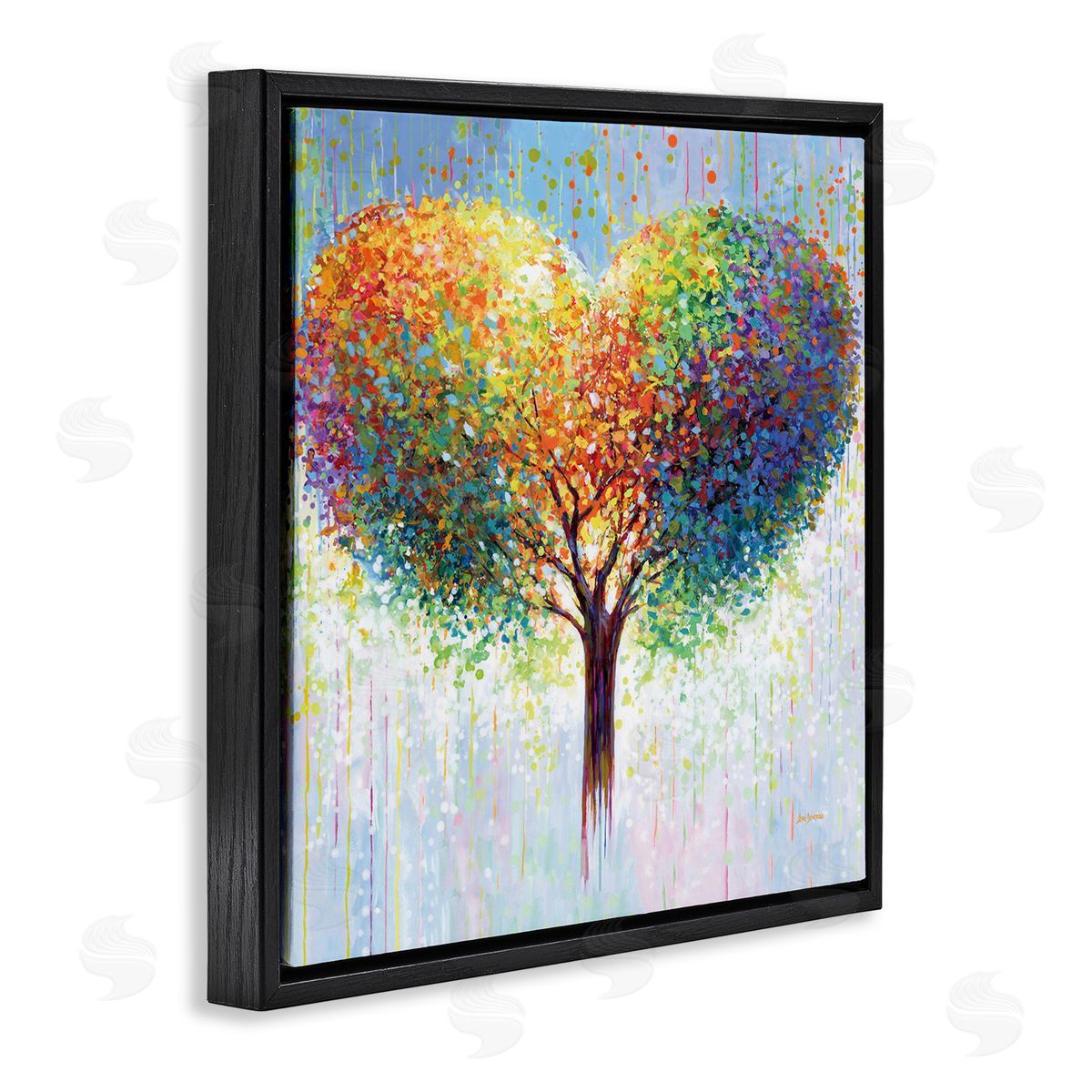 Bold Hued Heart Tree Black Floating Frame Canvas Wall Art, Home Decor by Leon Devenice